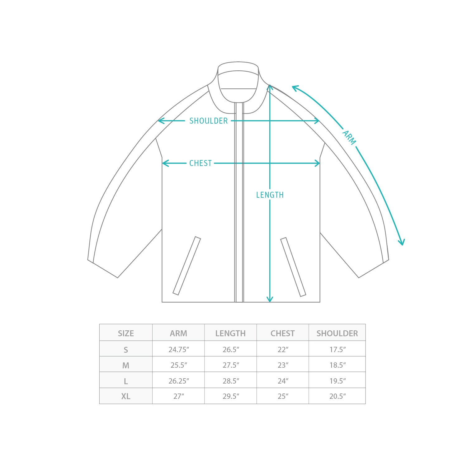 (JK413) 2 Way Track Jacket Size Chart