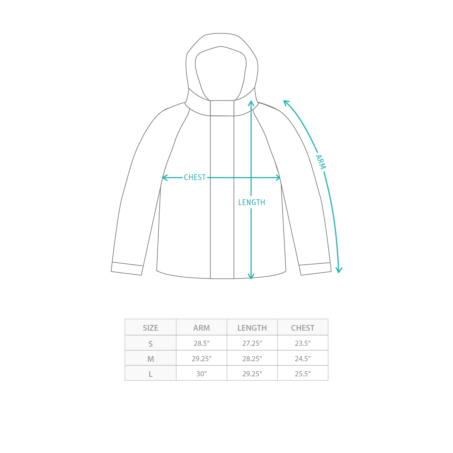 (JK422) 3M保暖有帽外套 Size Chart