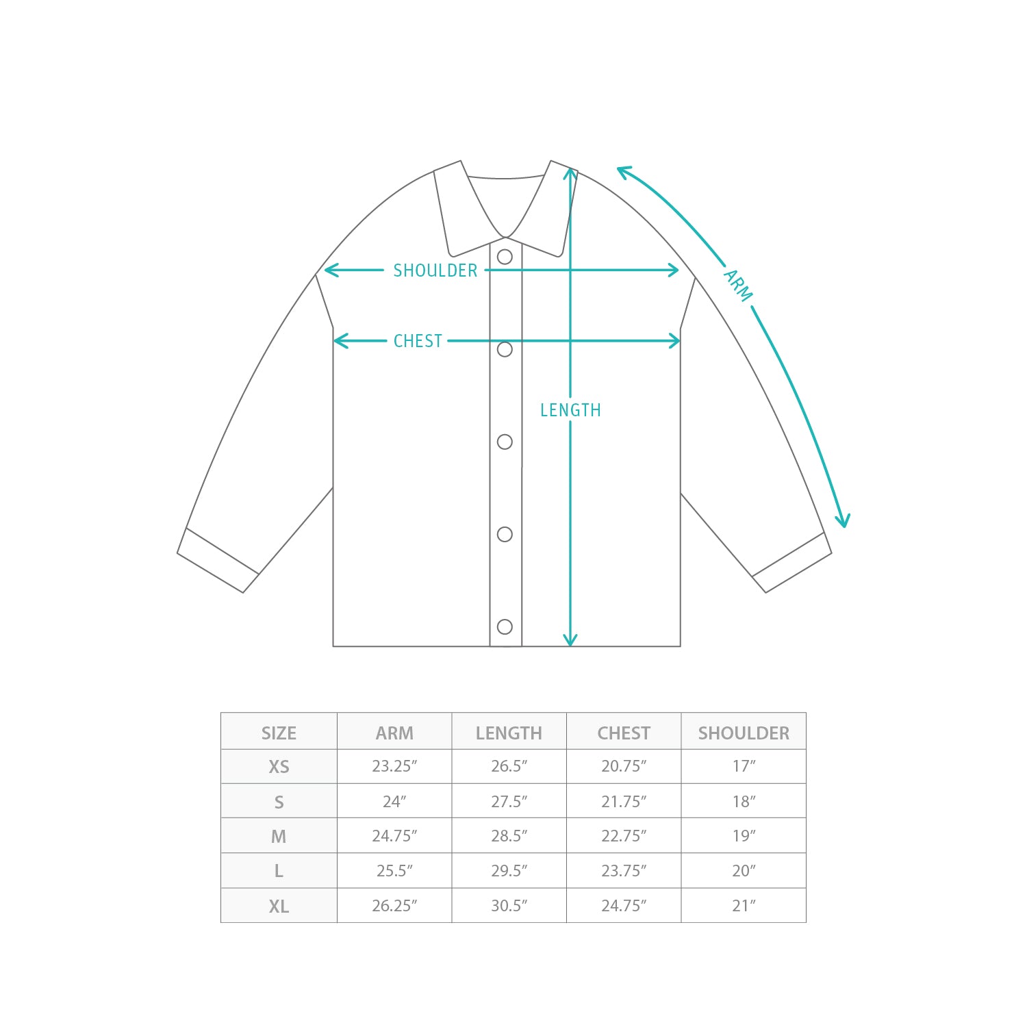 (JK423) Washed Work Jacket Size Chart