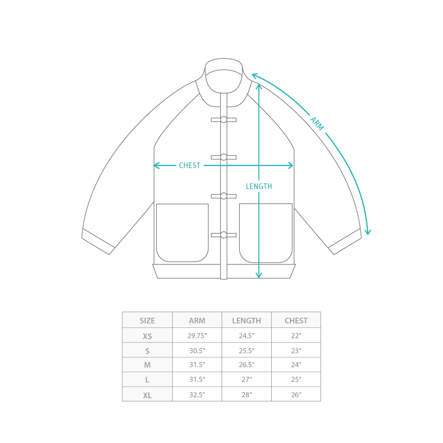 (JK427) 機能唐裝外套 Size Chart