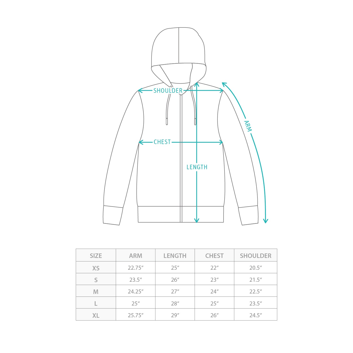 (JK429) 學院風有帽拉鏈外套 Size Chart