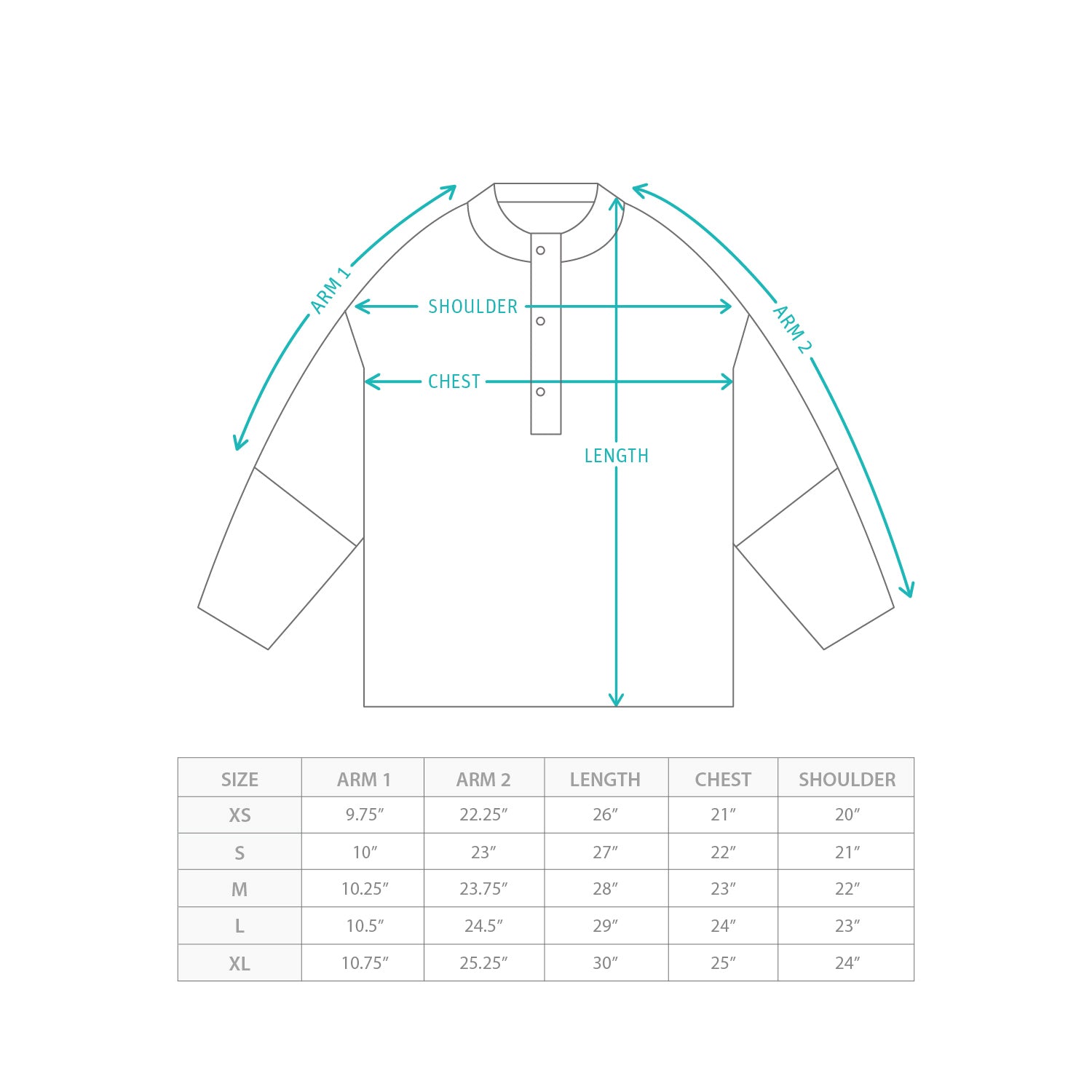 (JK434) 2 Ways Cool Touch Pullover Size Chart