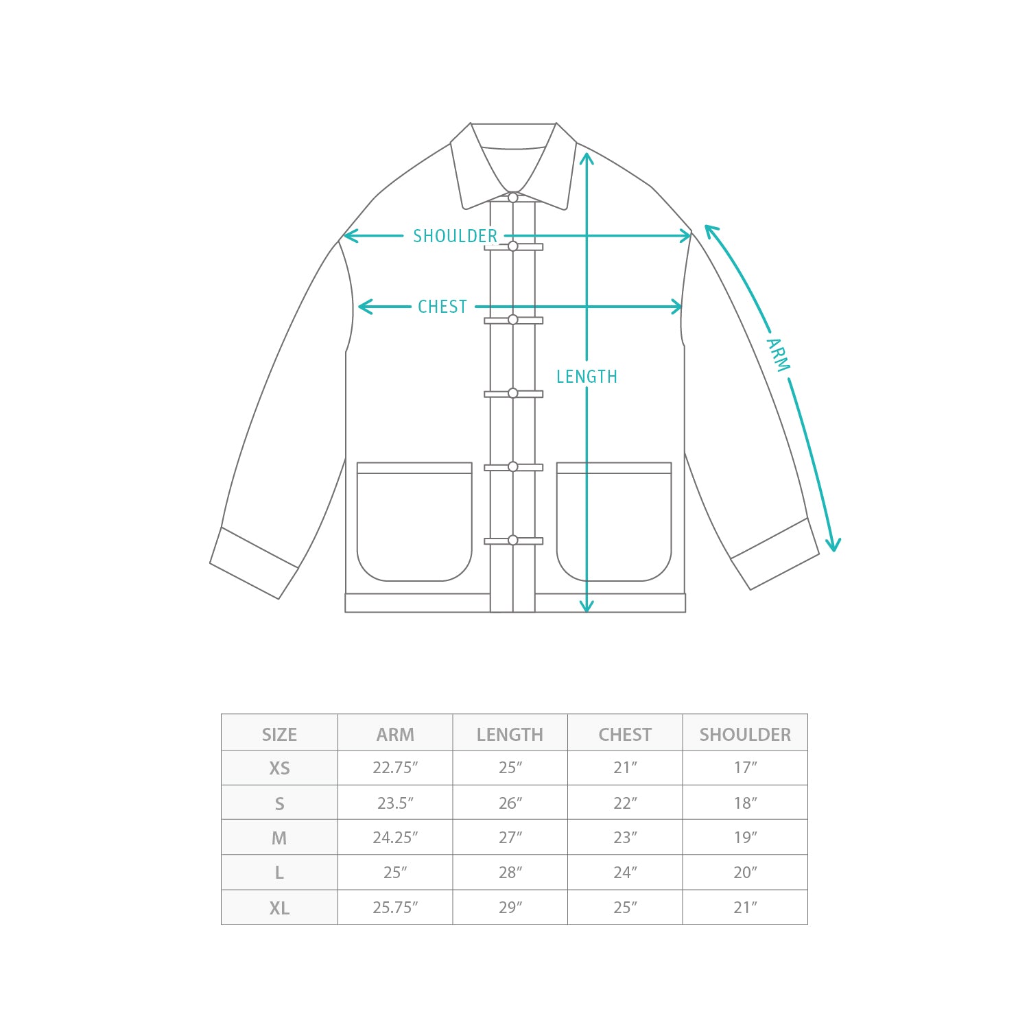 (JK447) Tang Jacket Size Chart