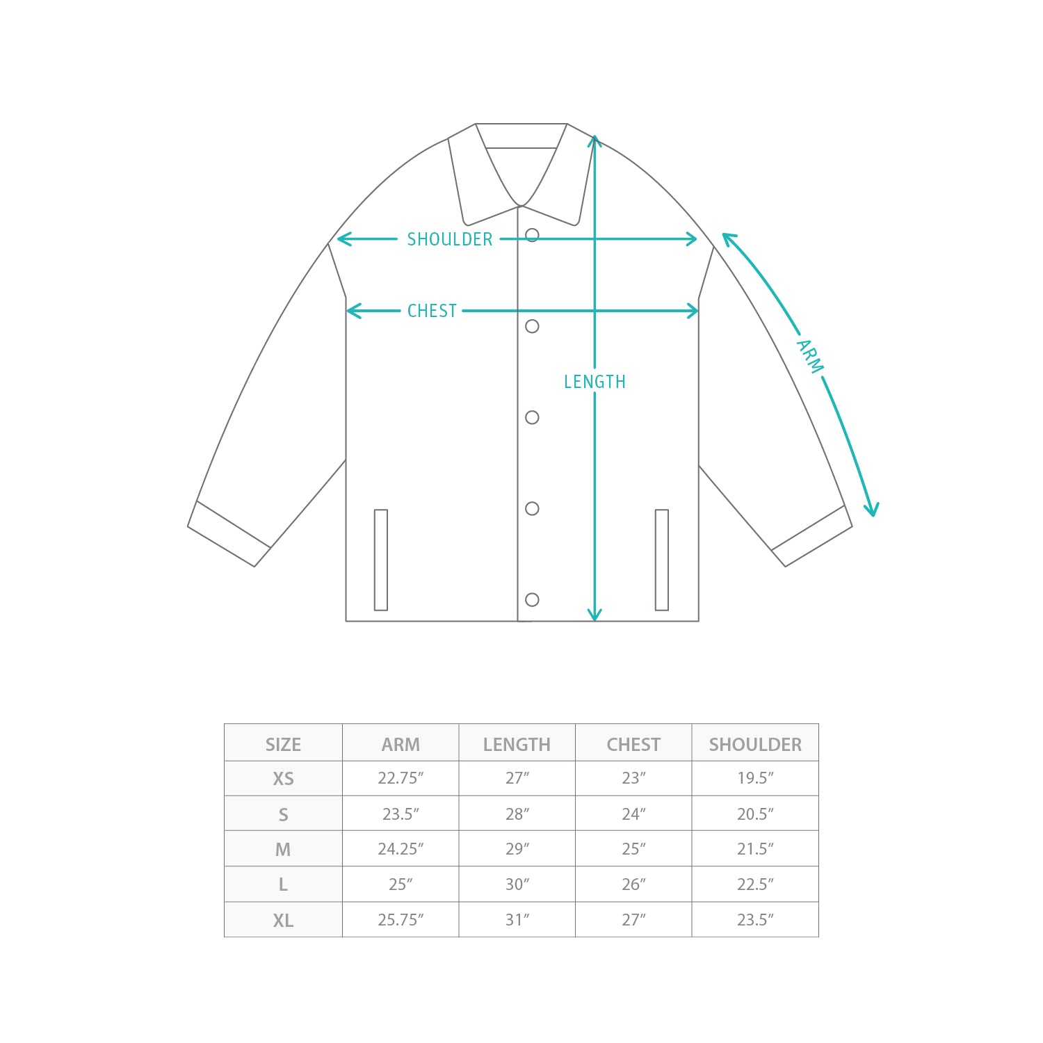 (JK454) Tech Shirt Jacket Size Chart
