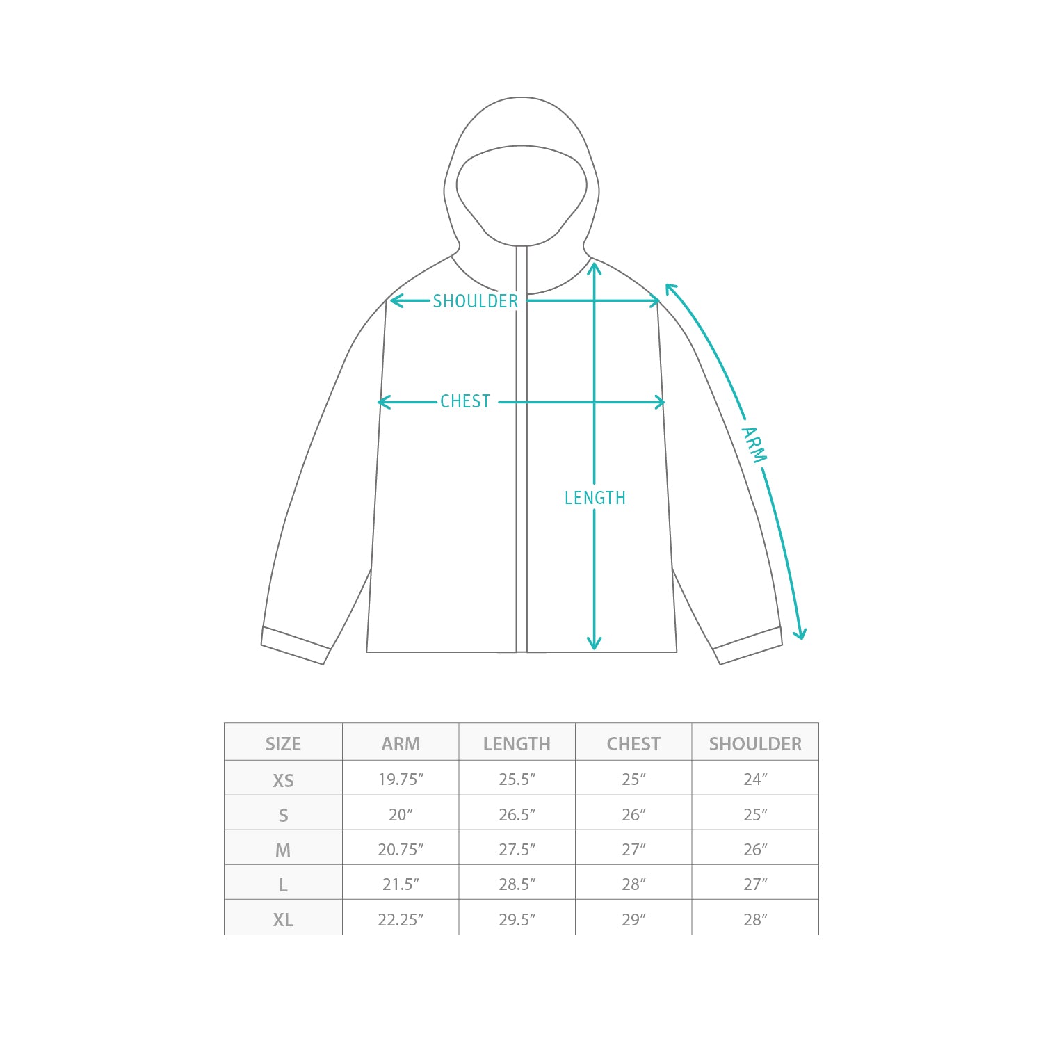 (JK455) Striped Hooded Jacket Size Chart