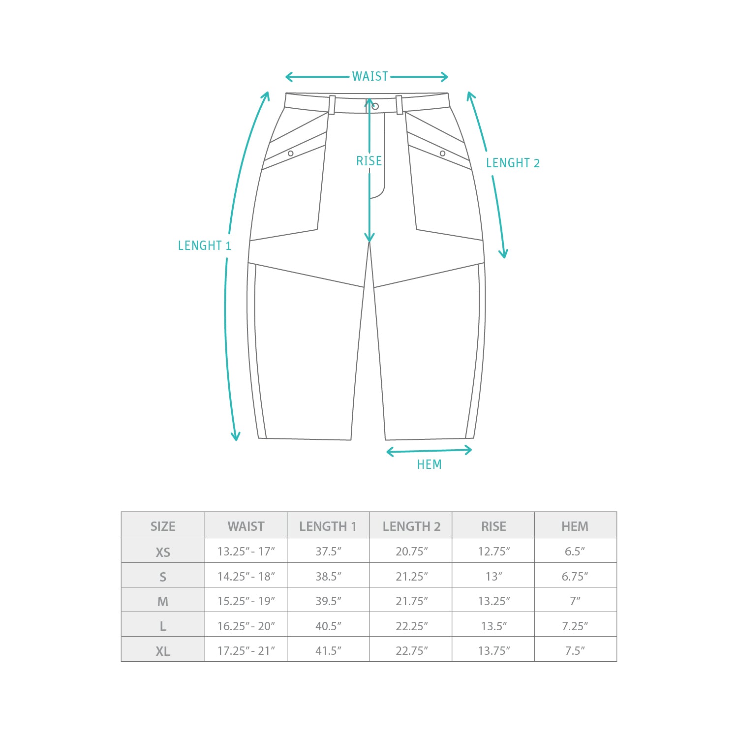 (PT333) 2 Way Tech Pants Size Chart