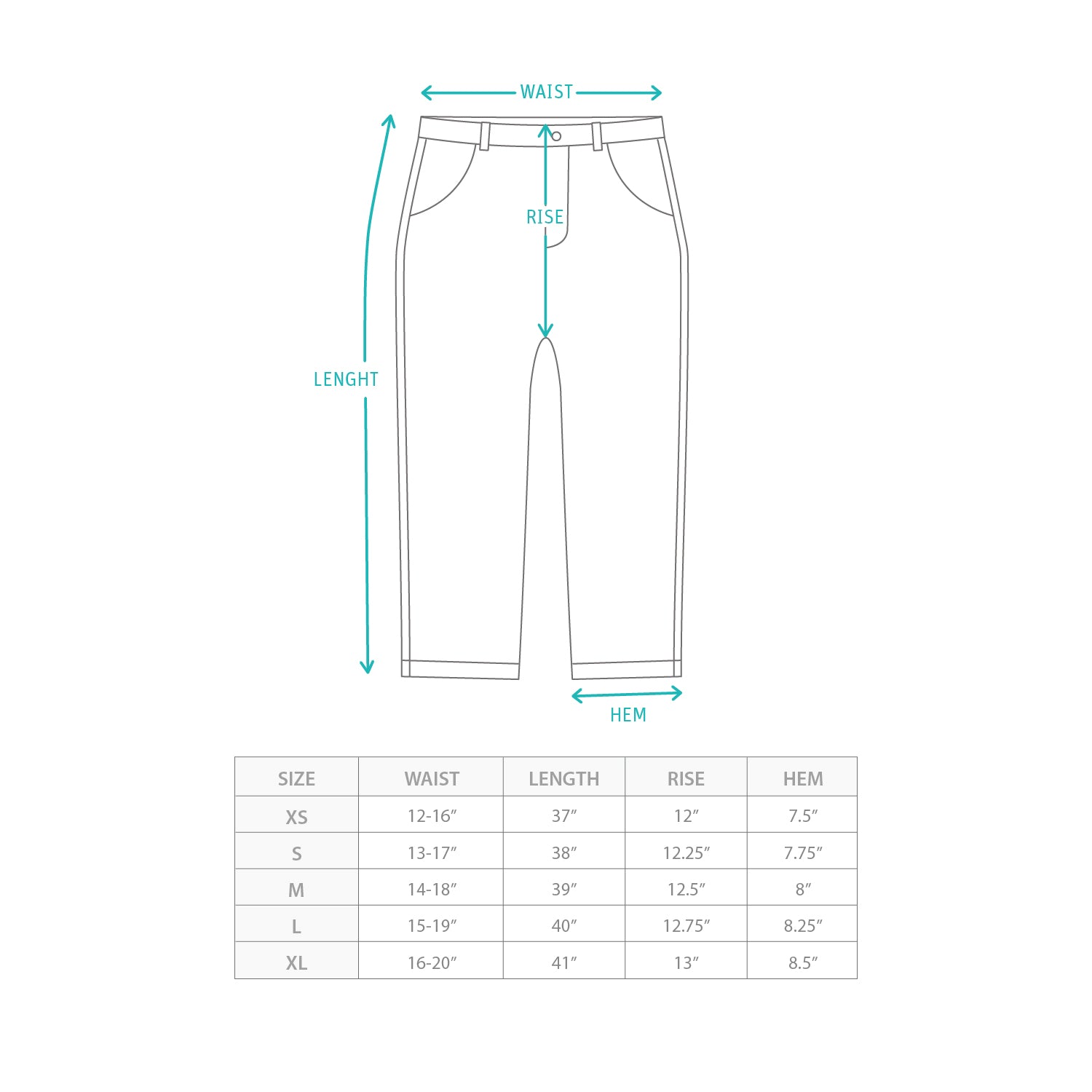 (PT337A) Pro Pants Regular 2.0 Size Chart