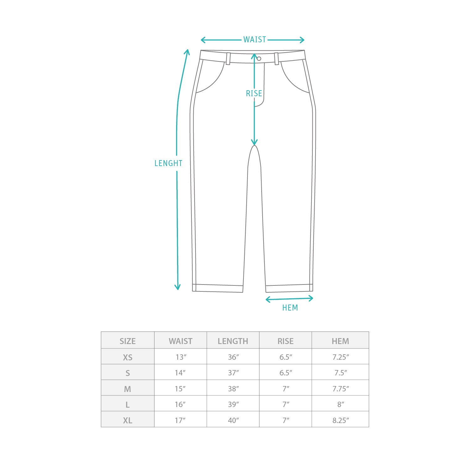 (PT390) Tapered Gathered Pants Size Chart