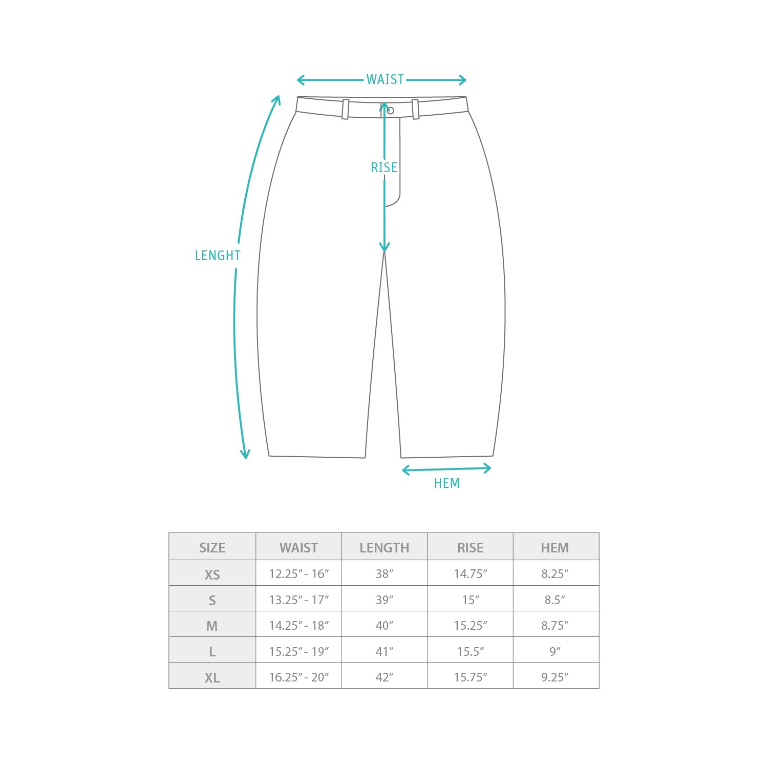 (PT391) Curved Wide Denim Size Chart