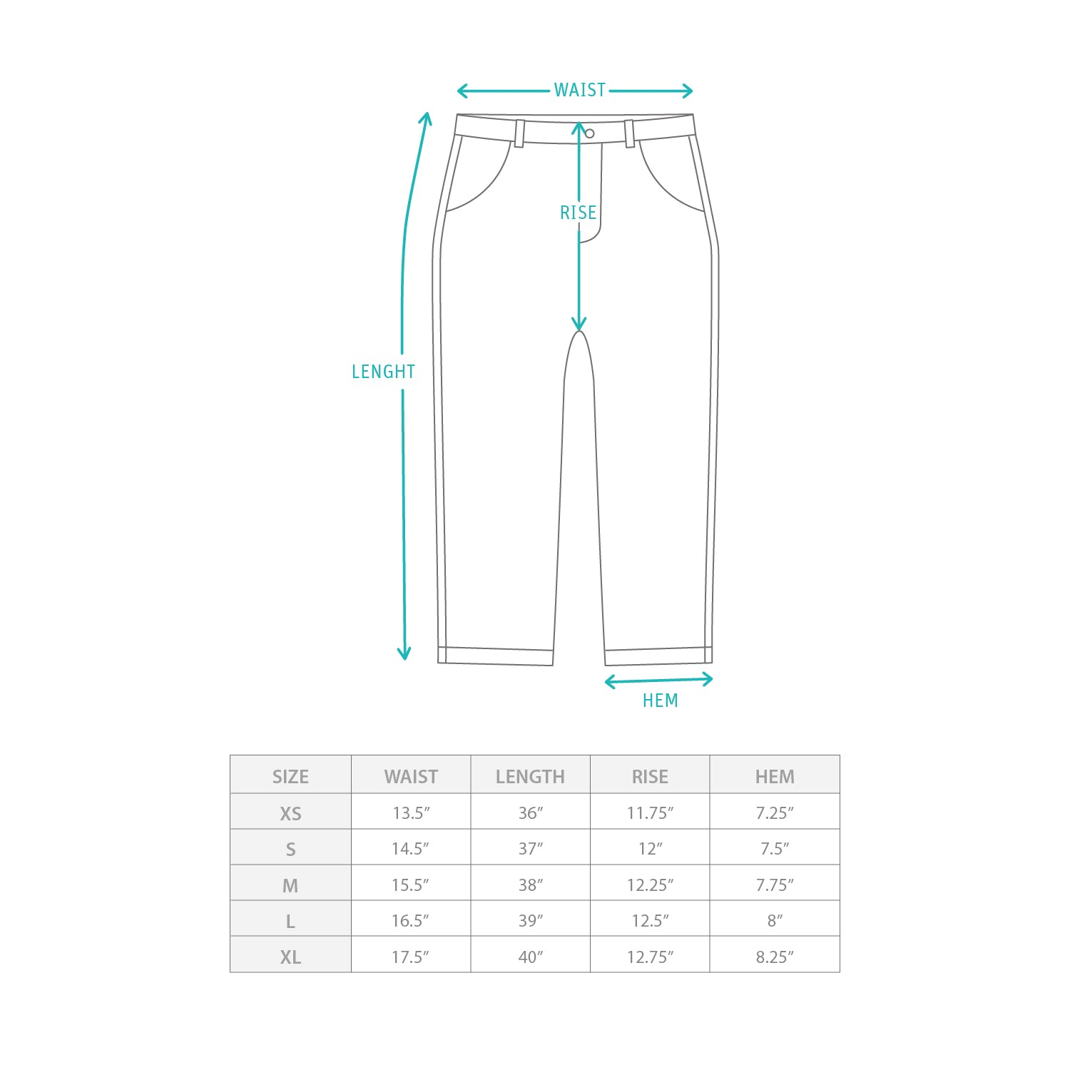 (PT415) Washed Tapered Pants Size Chart