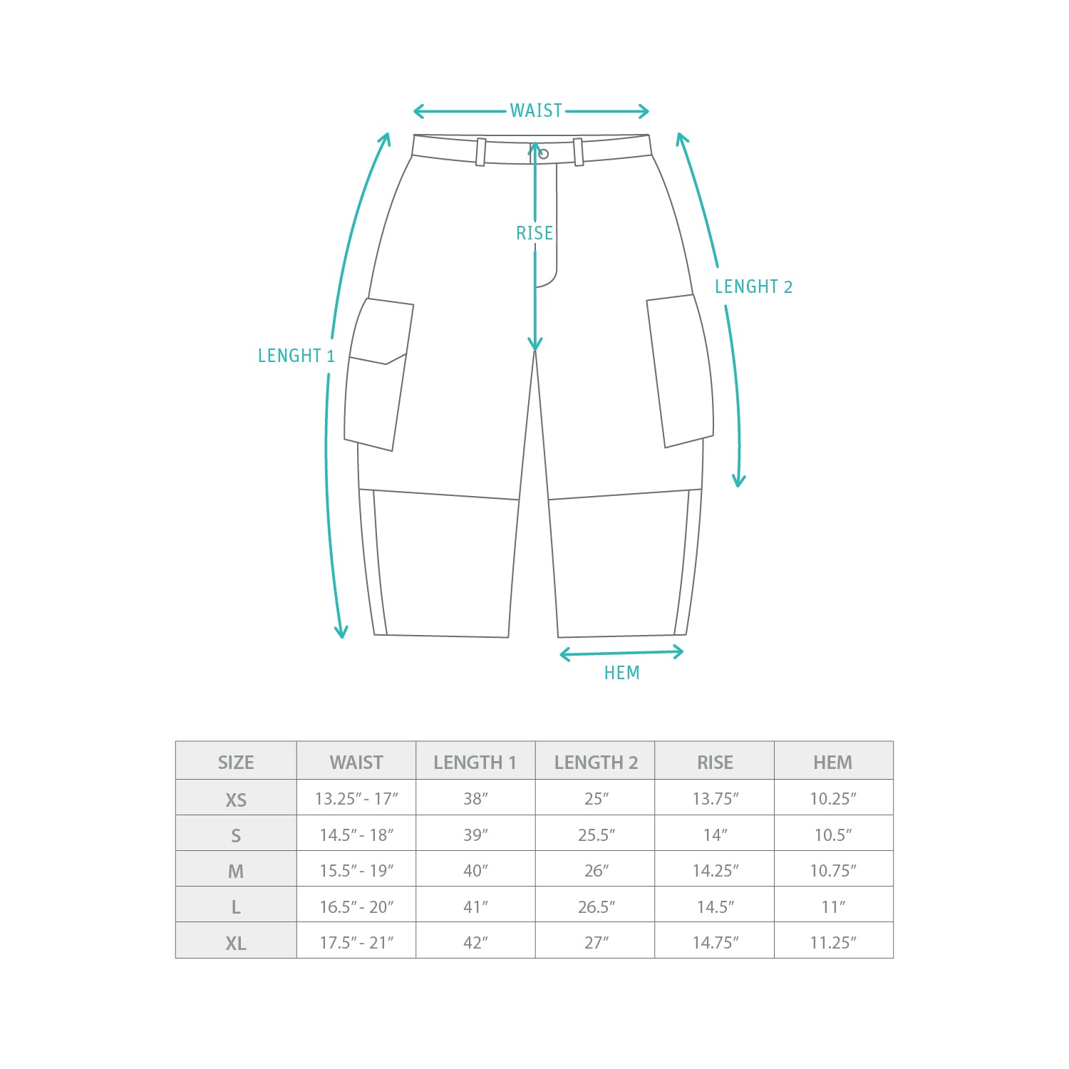 (PT416) 2 Way Big Pocket Tech Pants Size Chart