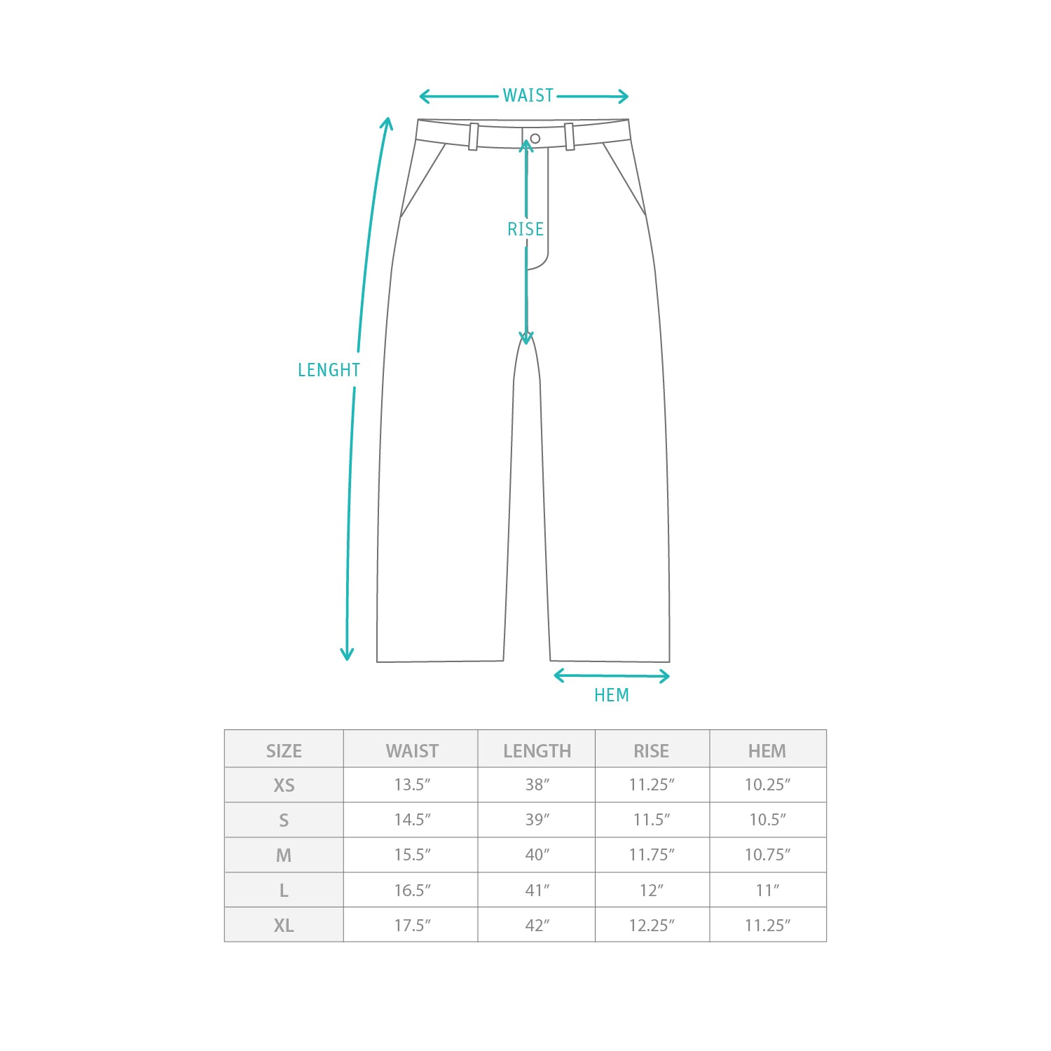 (PT417) Everyday Chino Size Chart
