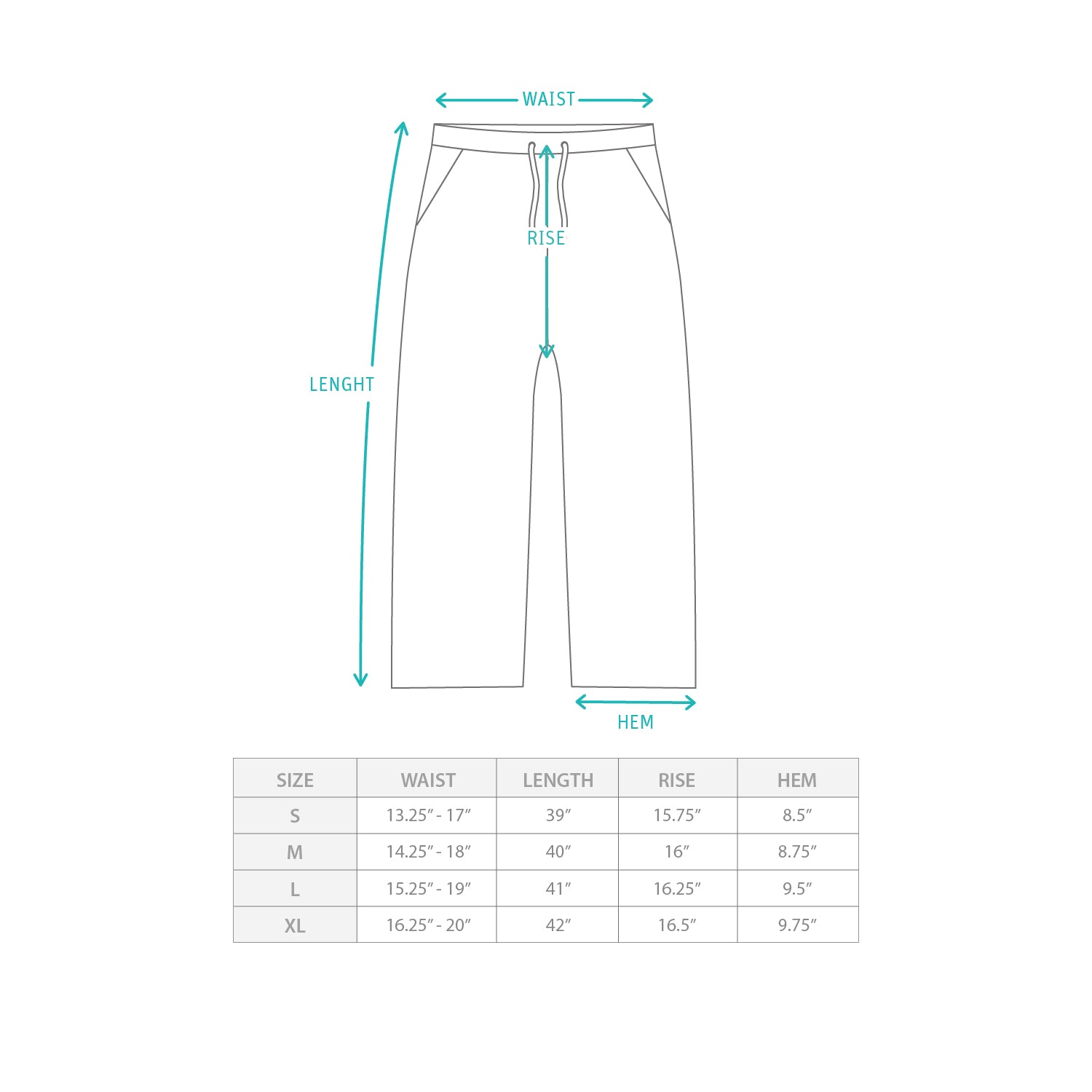 (PT420) College Sweatpants Size Chart