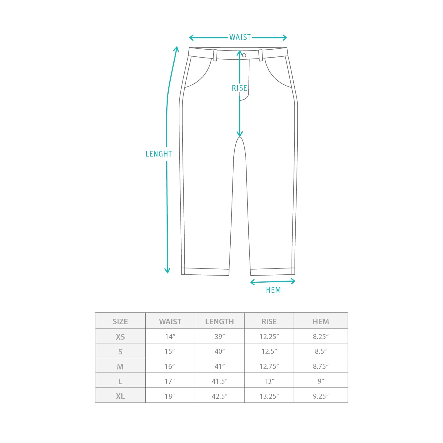 (PT424) Washed Work Pants Size Chart