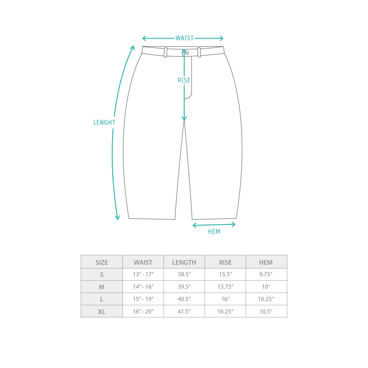 (PT442) Cordura Pants Size Chart