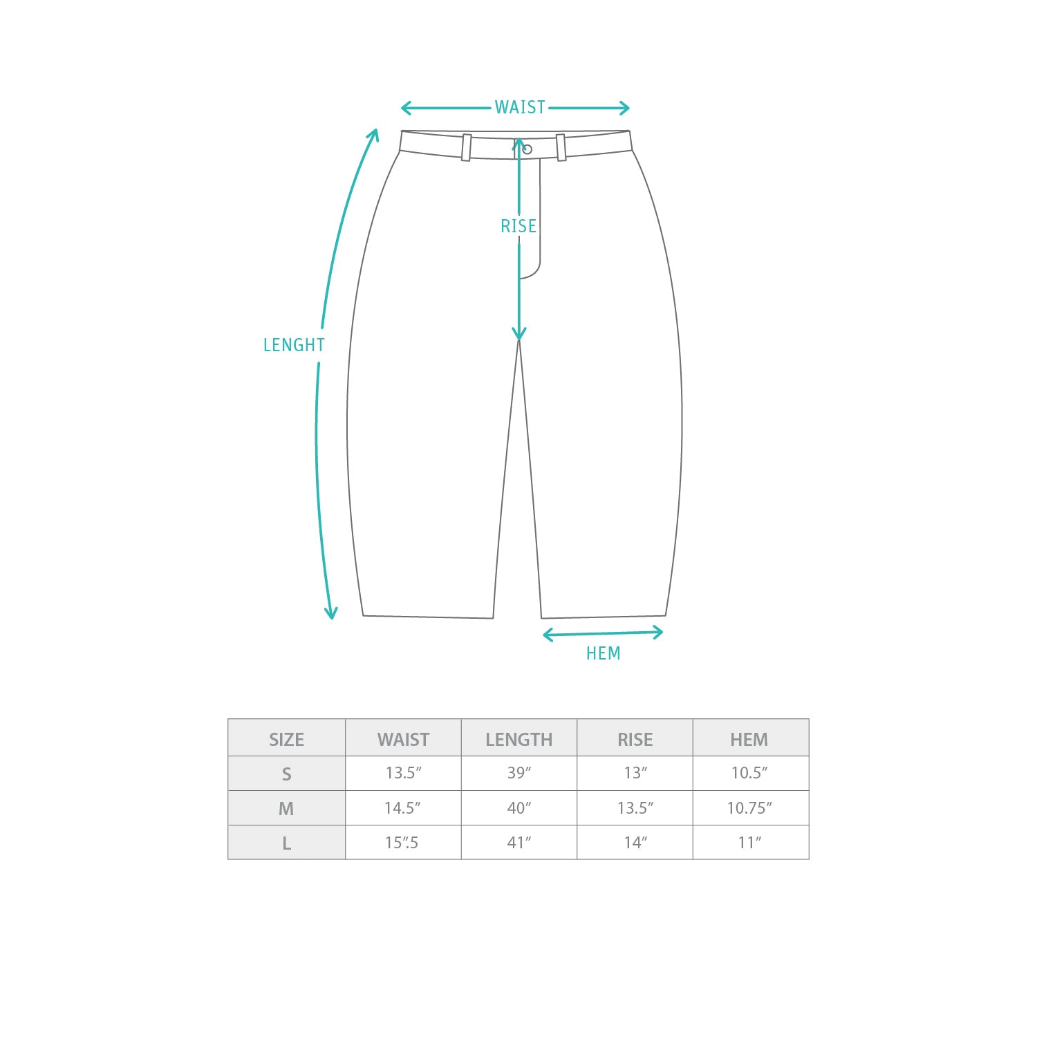 (PT443) Arch Pants Size Chart