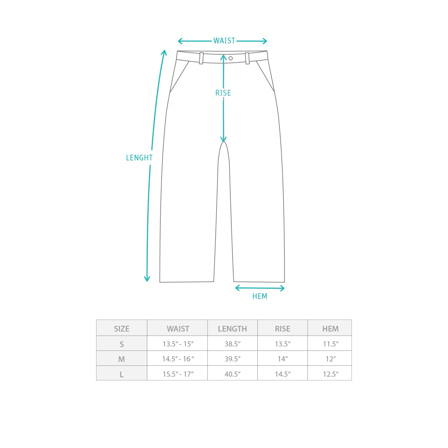(PT451) Wide Pants Size Chart