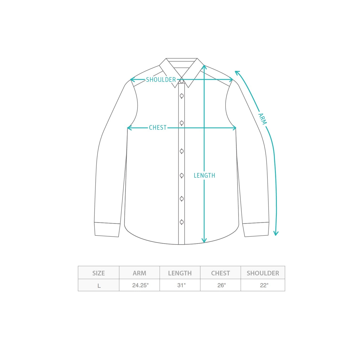 (SAM006) 長袖恤衫樣板 Size Chart