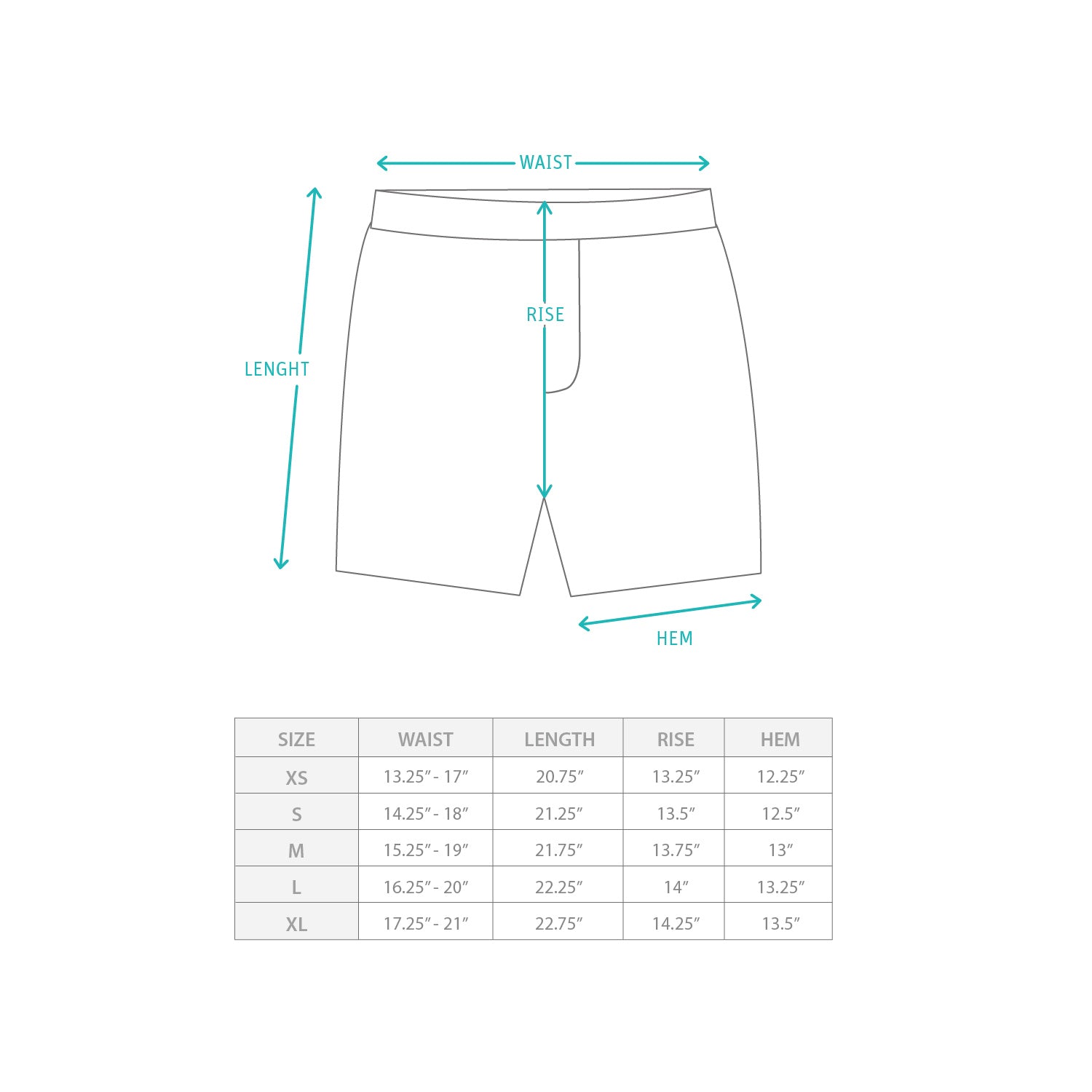 (SP396A) Teflon™ Tech Shorts Size Chart
