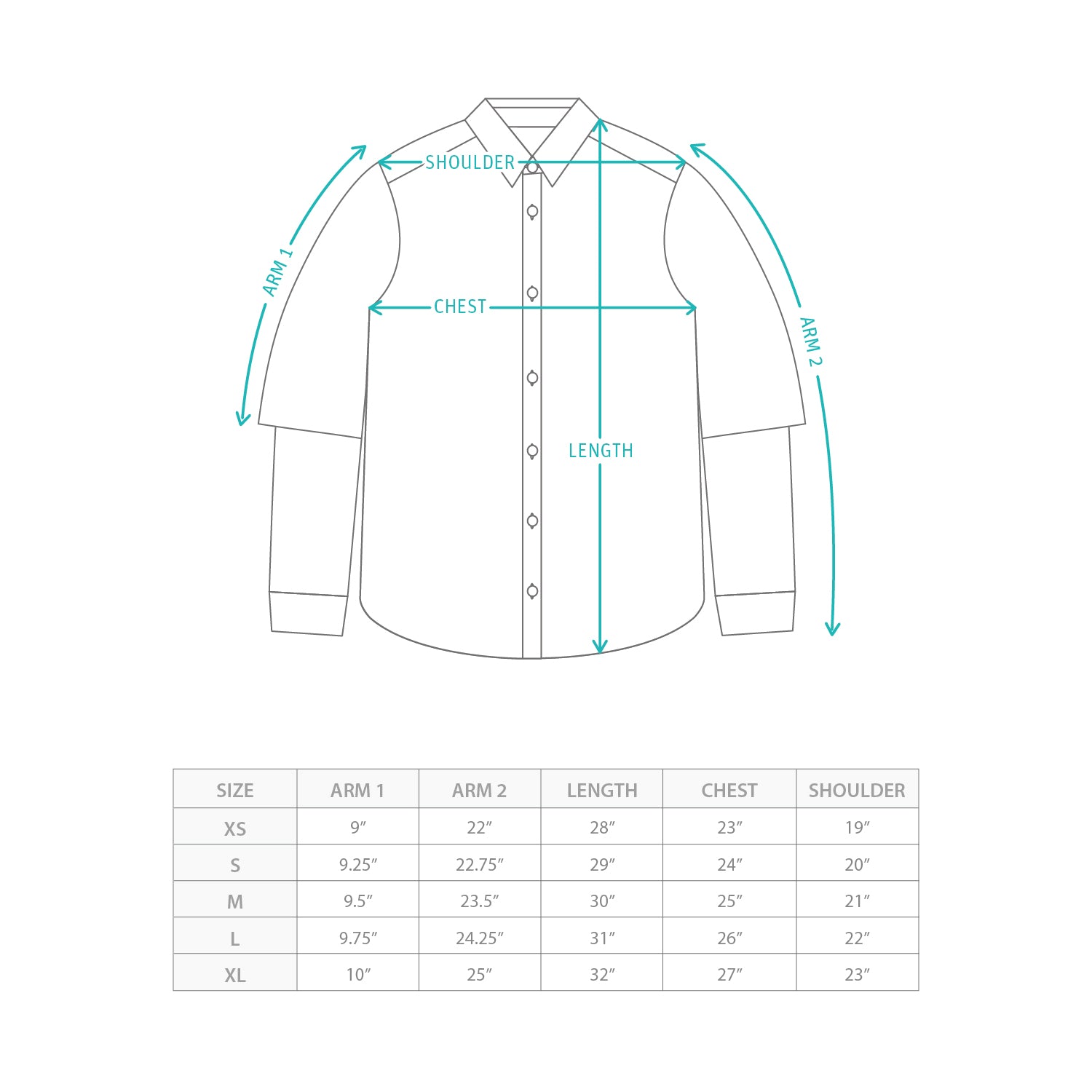 (ST472) 2 Way Shirt Size Chart