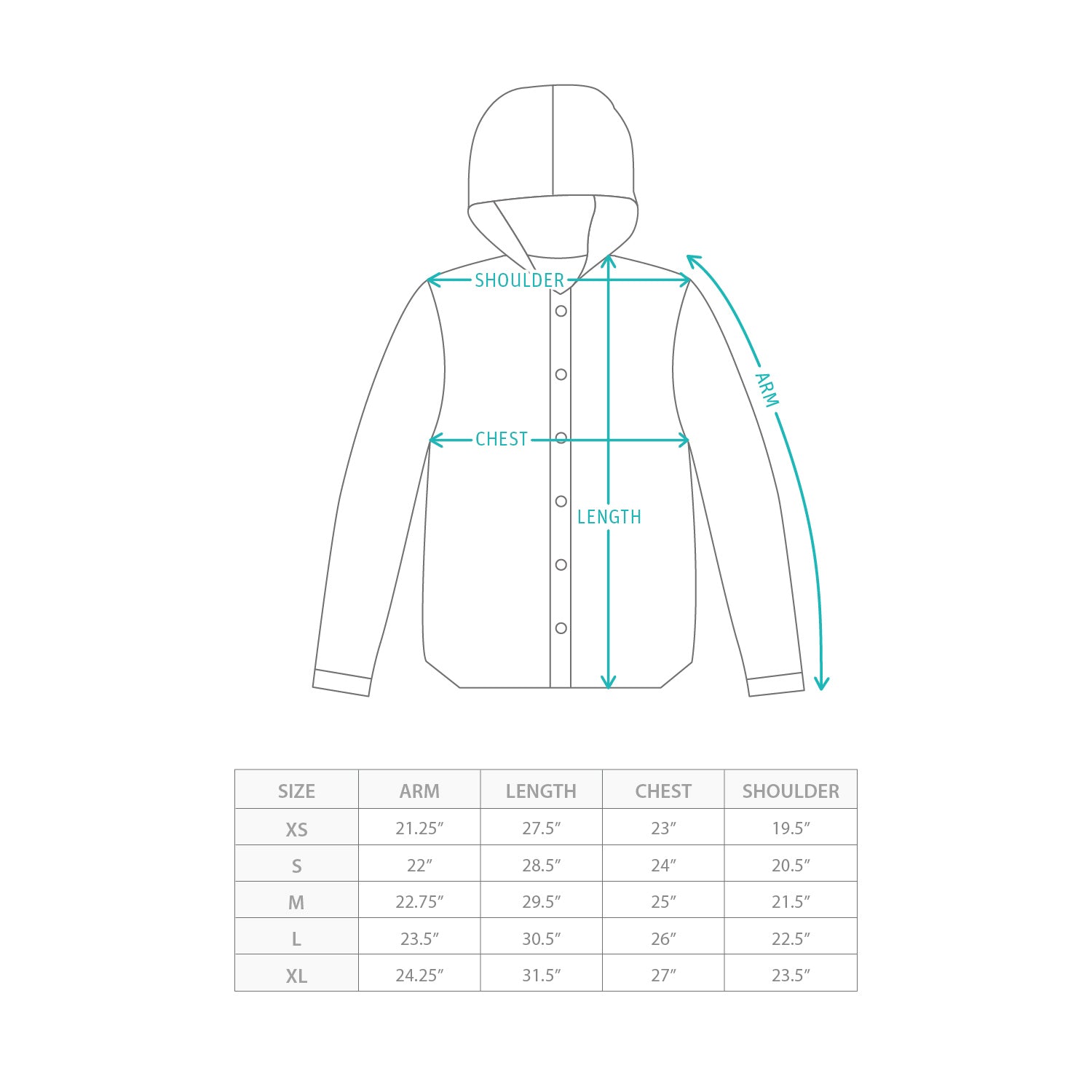 (ST476) Washed Denim Hodded Shirt Size Chart