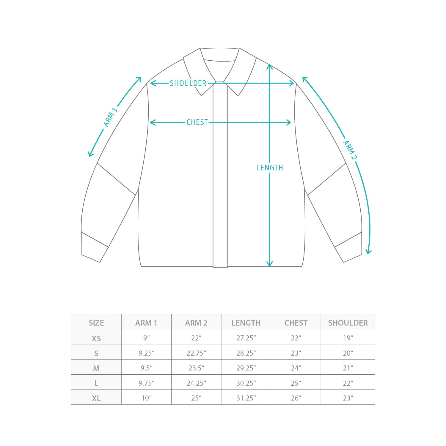 (ST513) 2 Ways Cool Touch Tech Shirt Size Chart