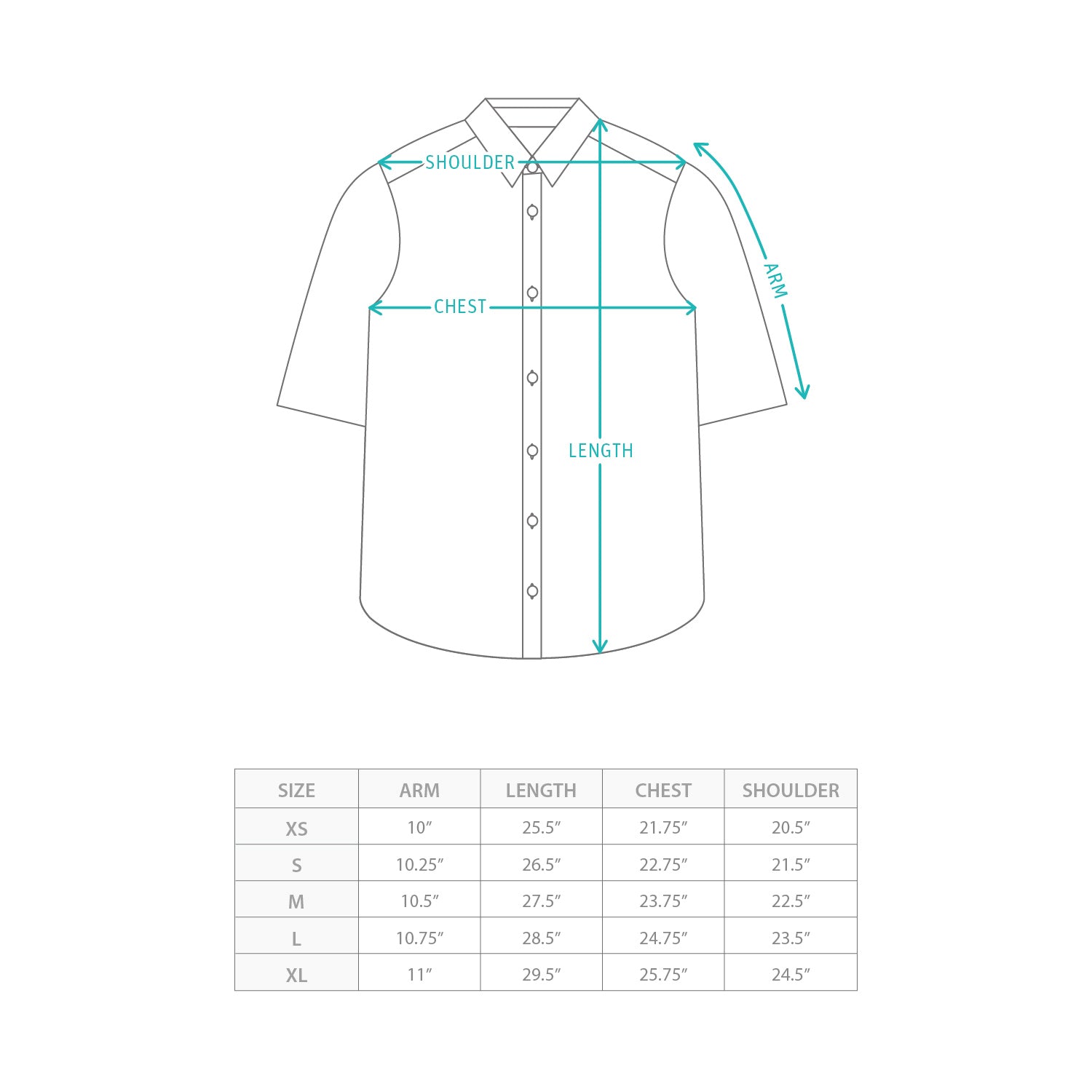 (ST521) MJ Embroidery Shirt Size Chart