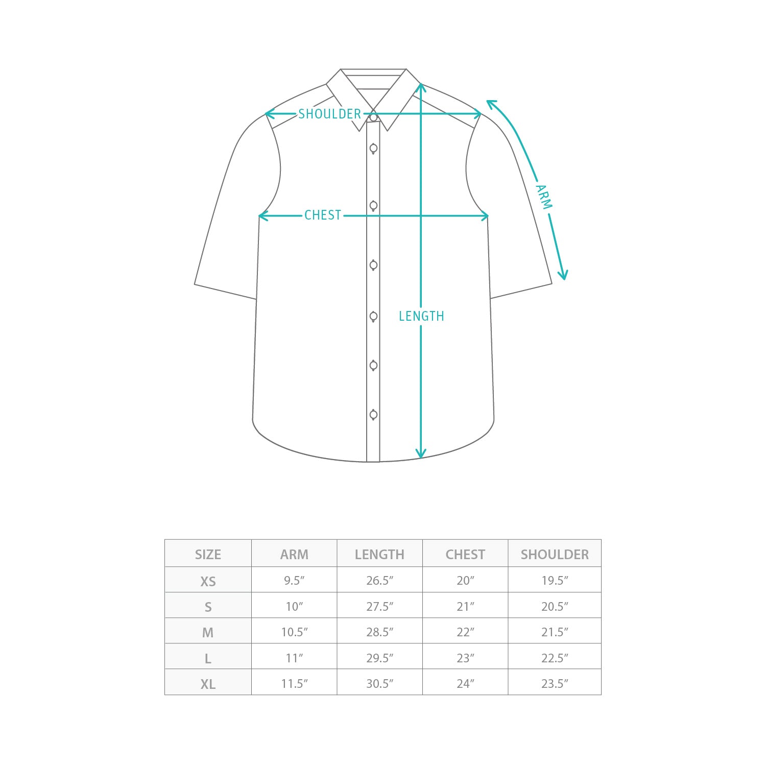 (ST524) Cool Touch Stripes Shirt Size Chart