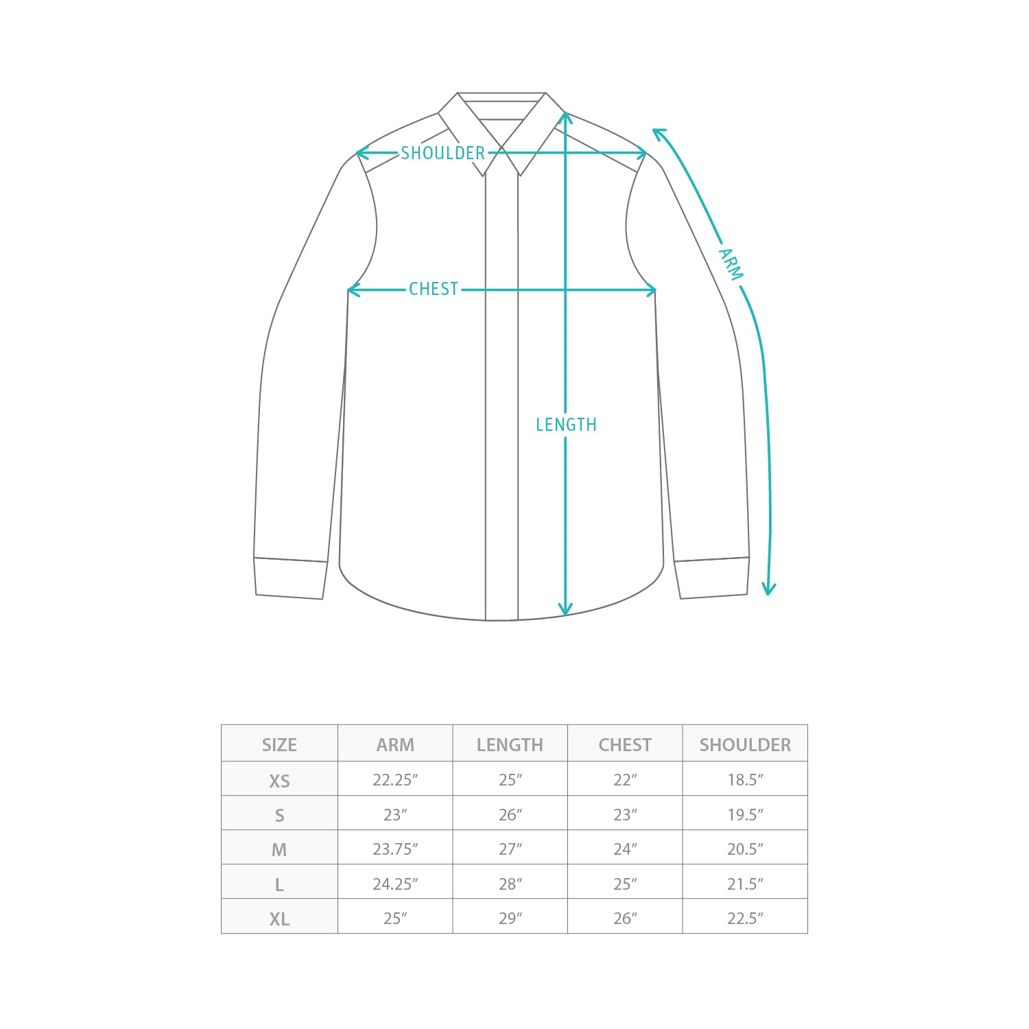 (ST535) Tang Shirt Size Chart