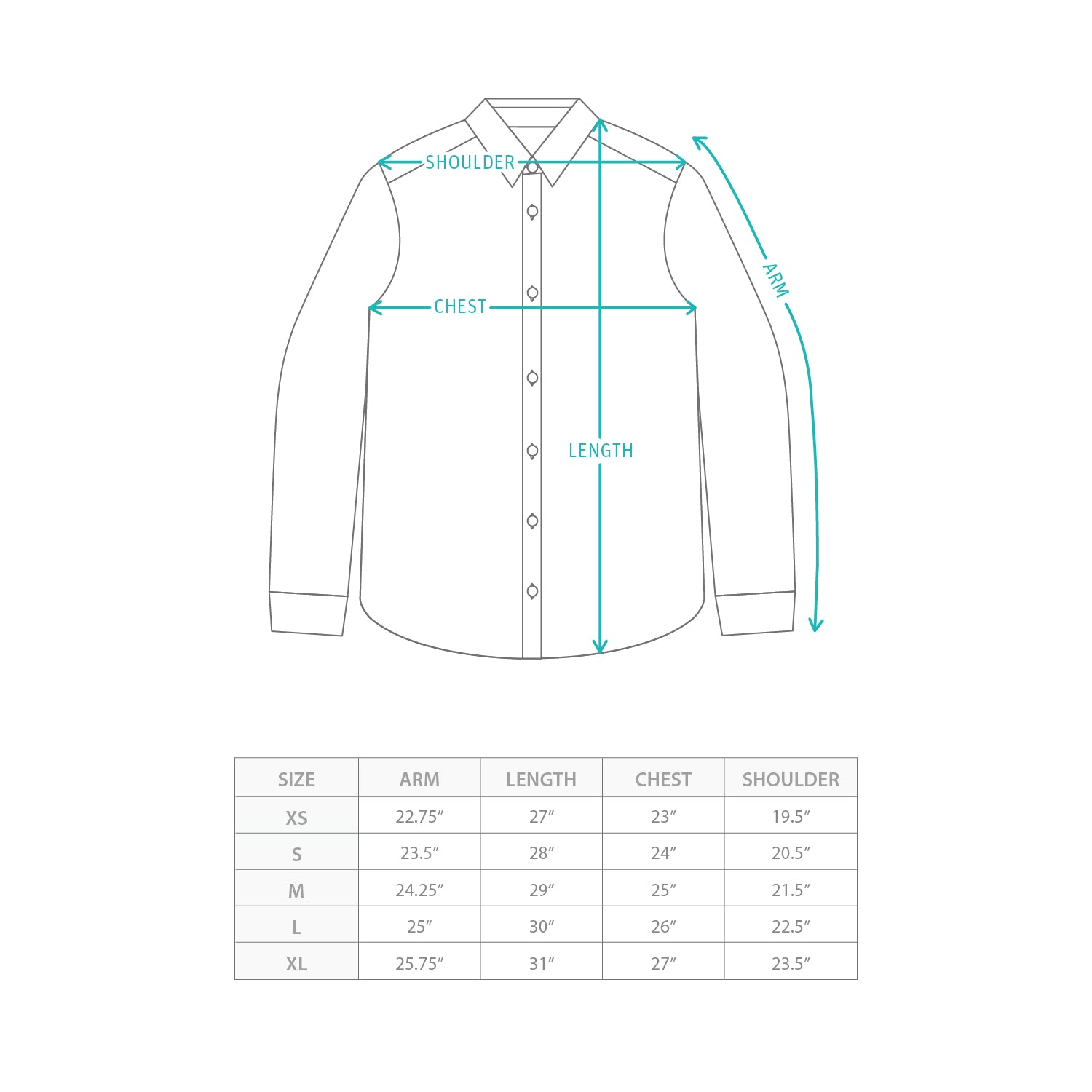 (ST557) 古巴領條子長袖恤衫 Size Chart