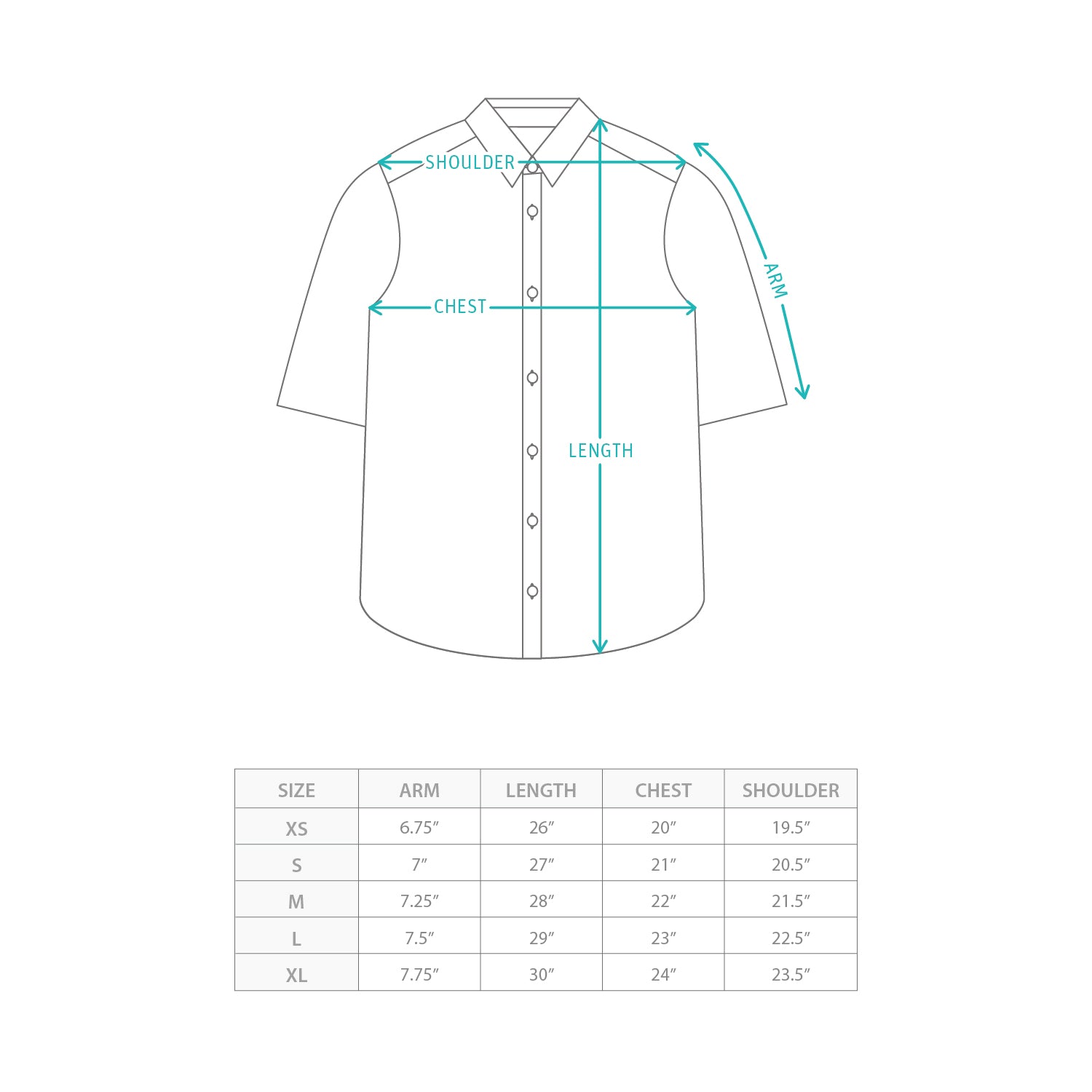 (ST559) Cuban Collar Shirt Size Chart