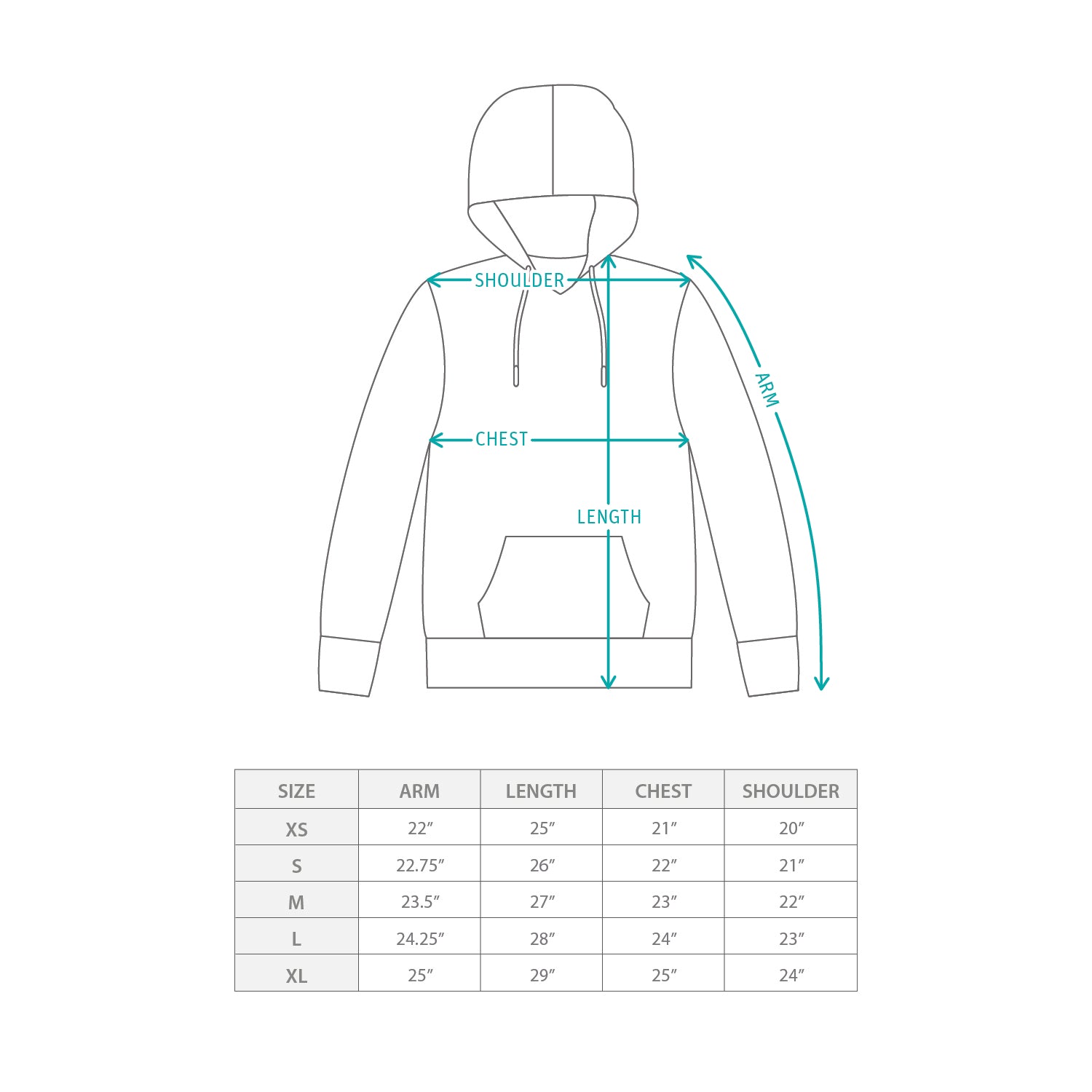 (SW474) Colorblock Hoodie Size Chart