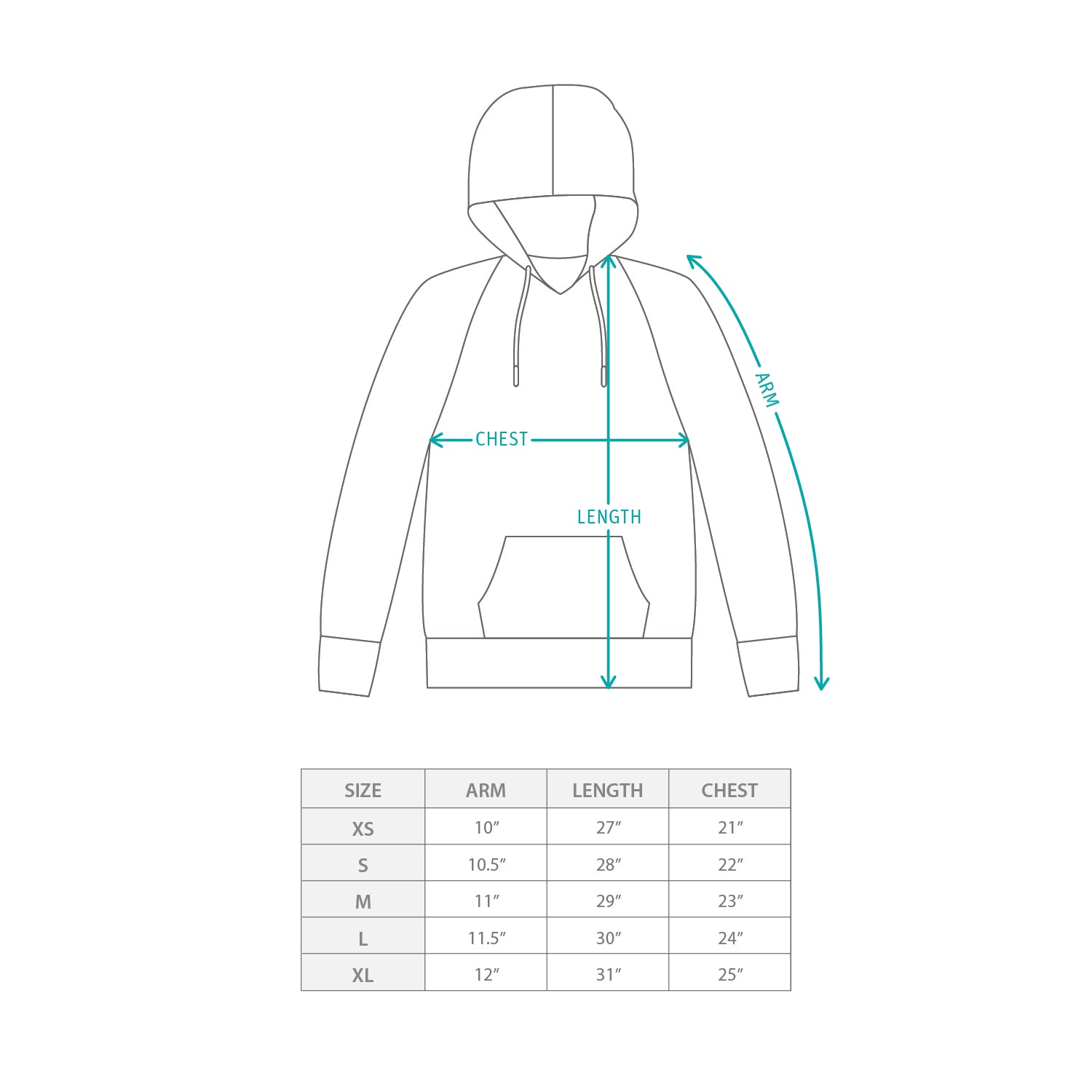 (SW492) 雙領有帽衛衣 Size Chart