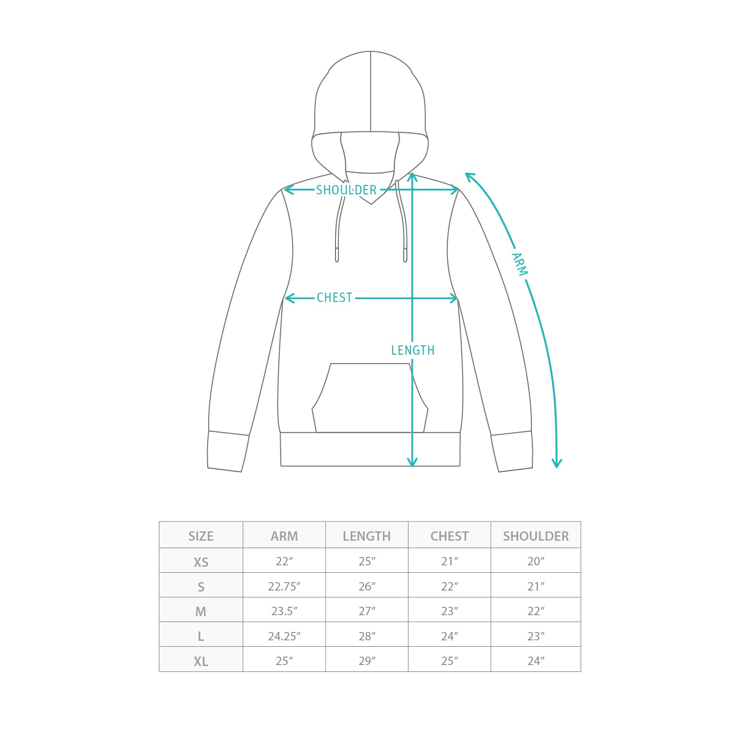 (SW516) Double Hooded Sweater Size Chart