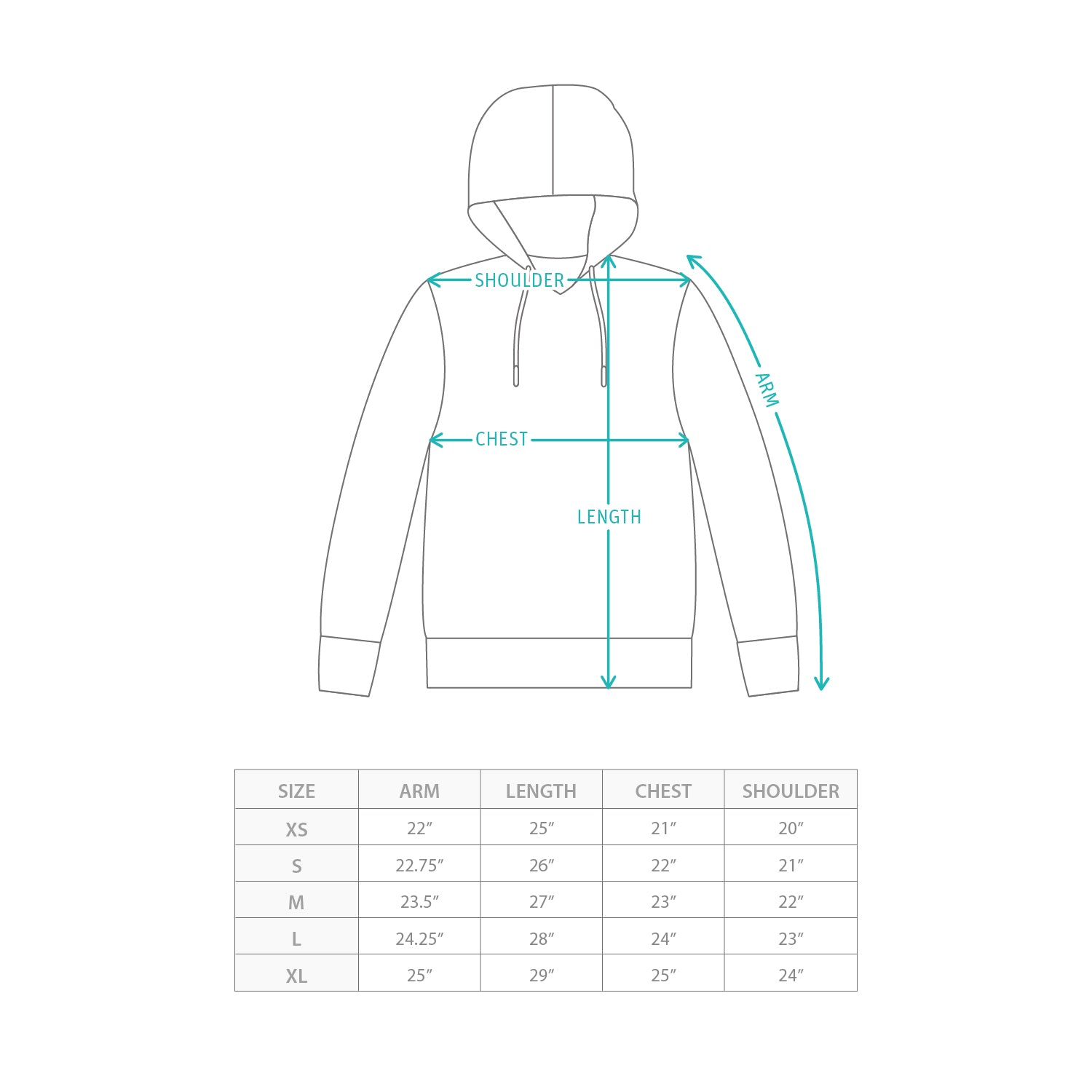 (SW519) Washed College Hoodie Size Chart
