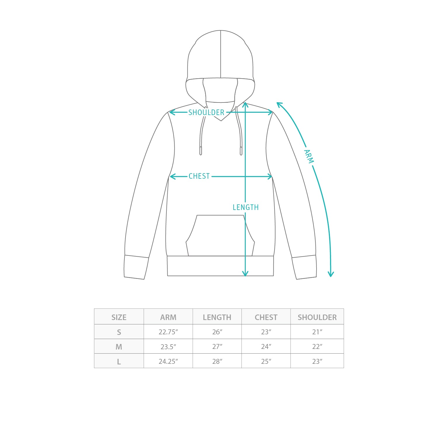 (SW527) Heavyweight Half Zip Hoodie Size Chart