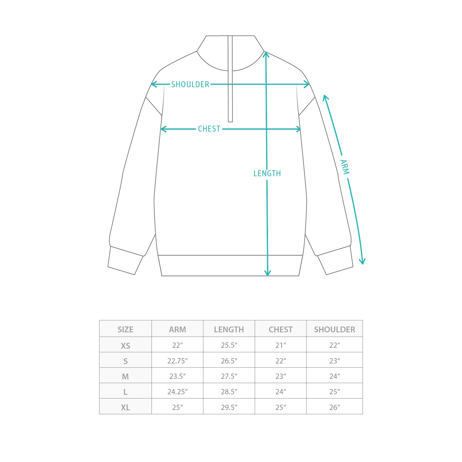 (SW566) 半拉鍊衛衣 Size Chart