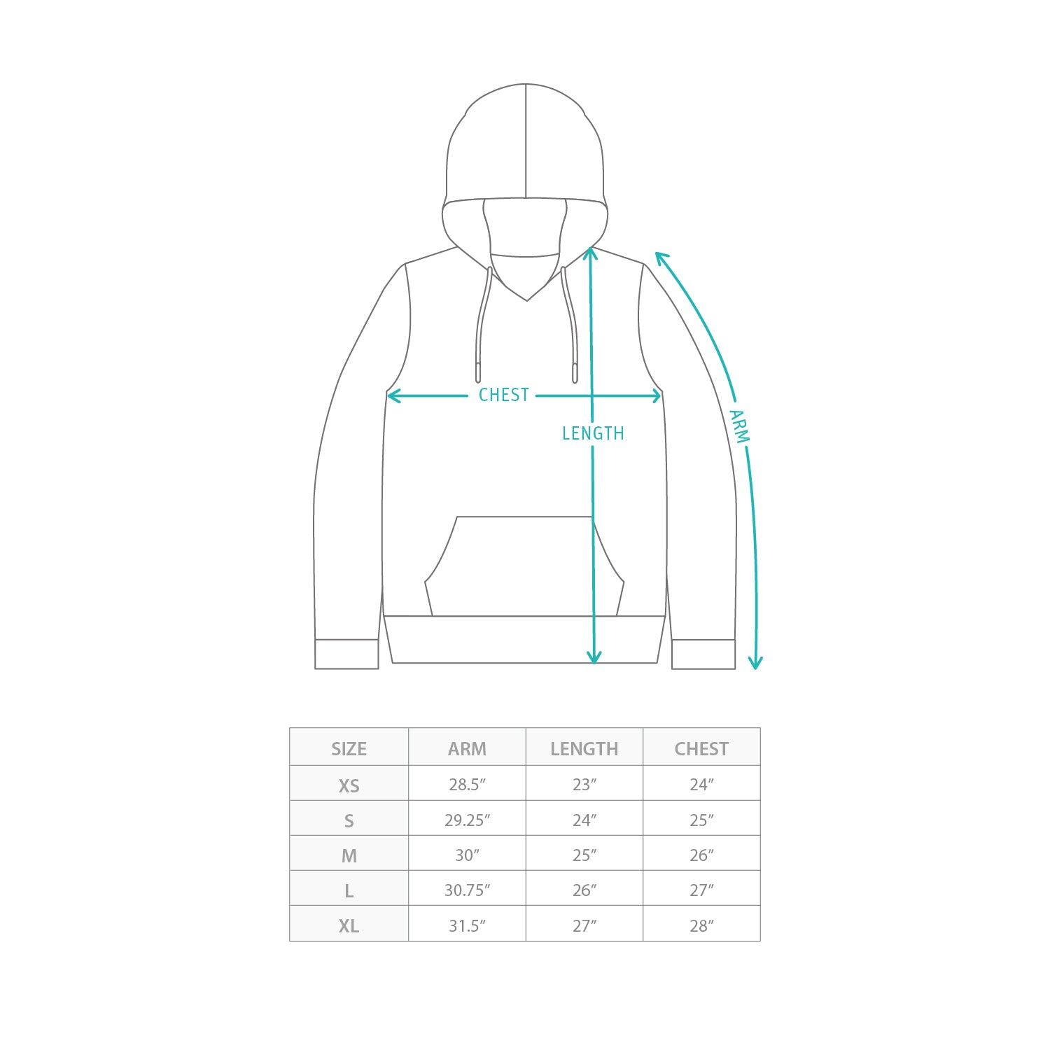 (SW573) KARMA Hoodie Size Chart