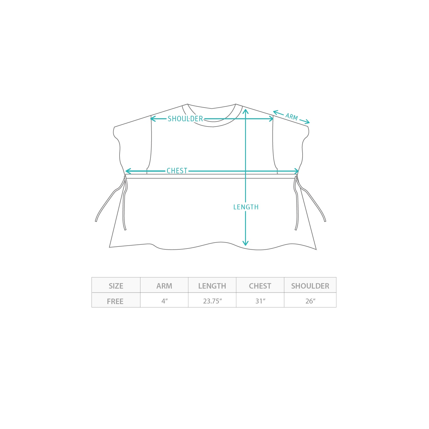 (TP1634) Garment Dye Wash Ruffles Top Size Chart