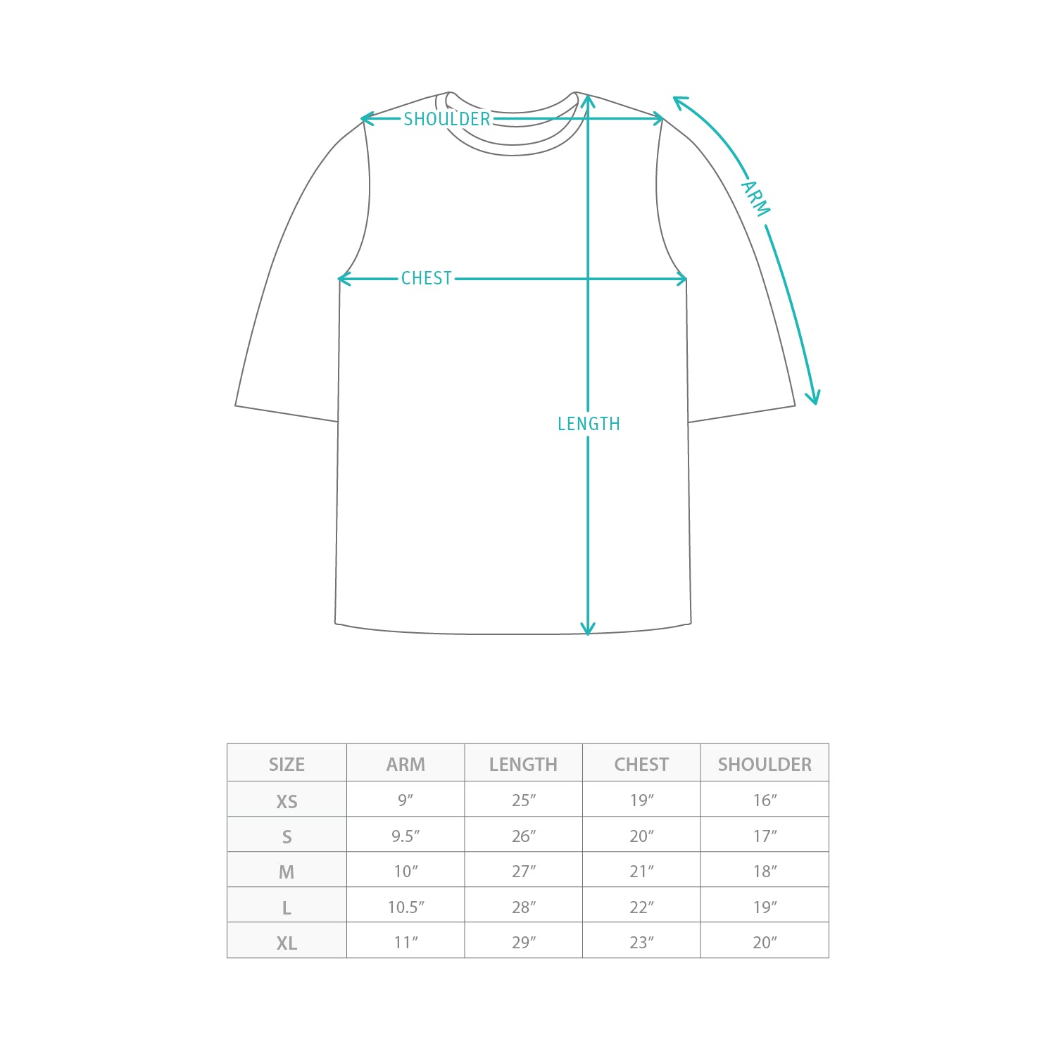 (TP1665) Fake Layer Tee Size Chart