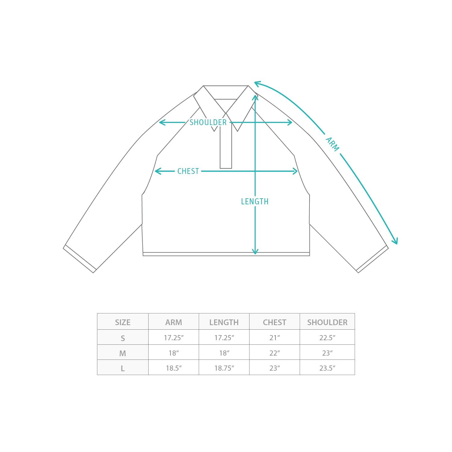 (TP1704) Cropped Long Sleeve Polo Shirt Size Chart