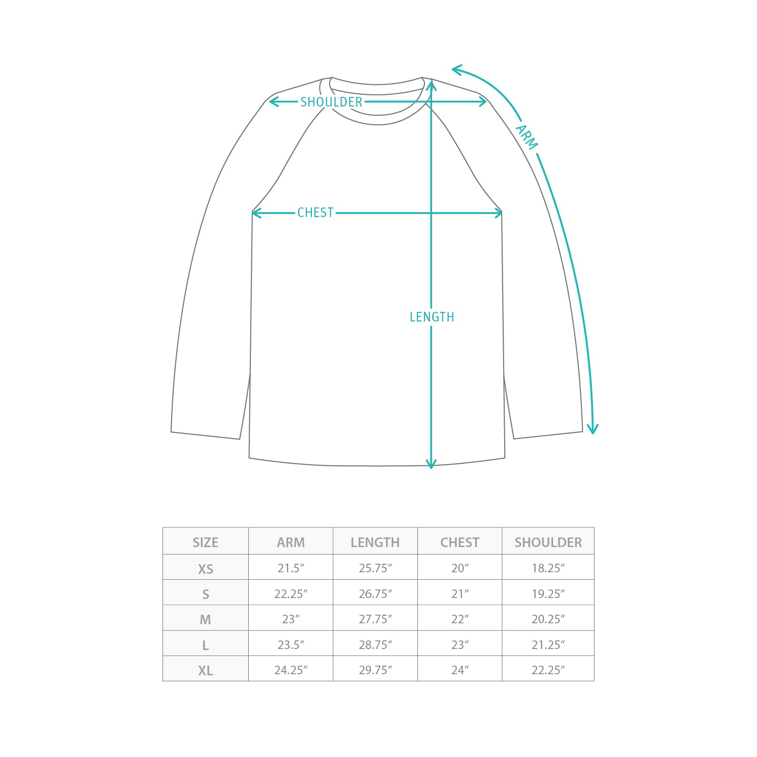 (TP1720) 橫間口袋長袖Tee Size Chart