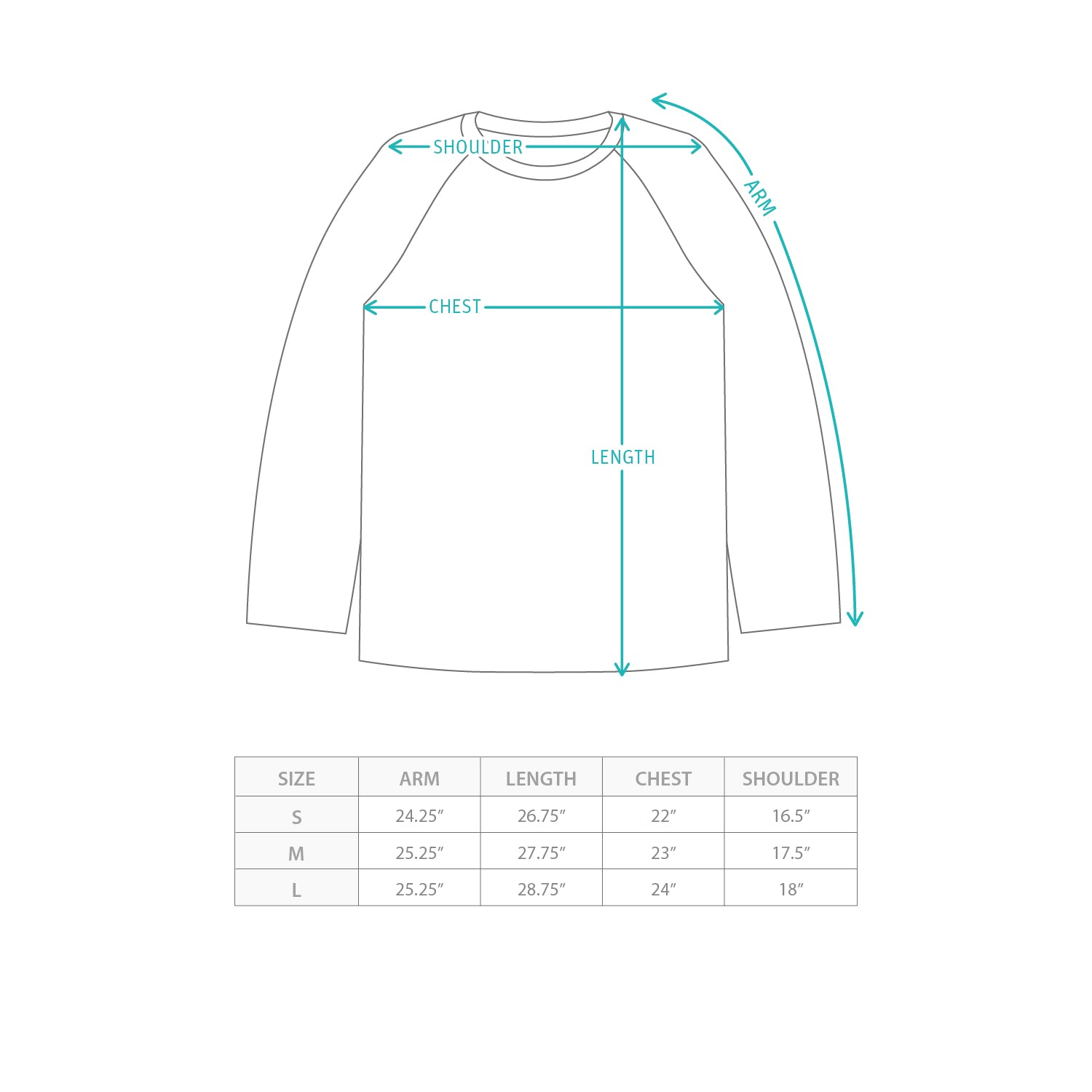 (TP1732) Outdoor Pullover Size Chart