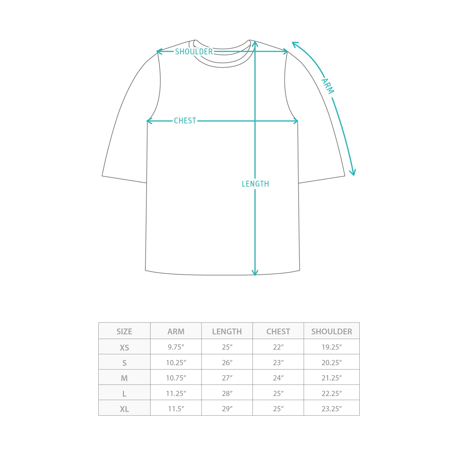 (TP1734) 標語Tee Size Chart