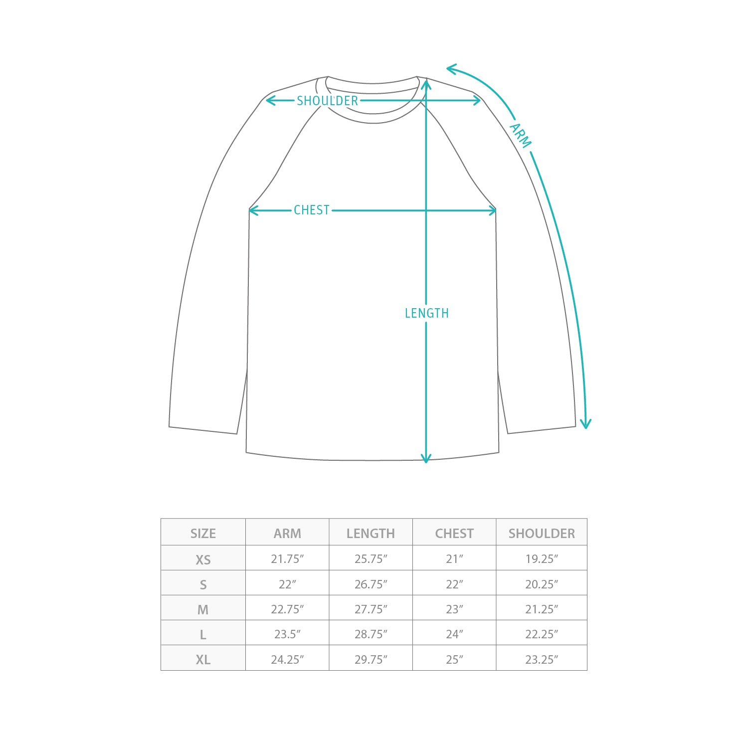 (TP1750) 圖案長袖Tee Size Chart