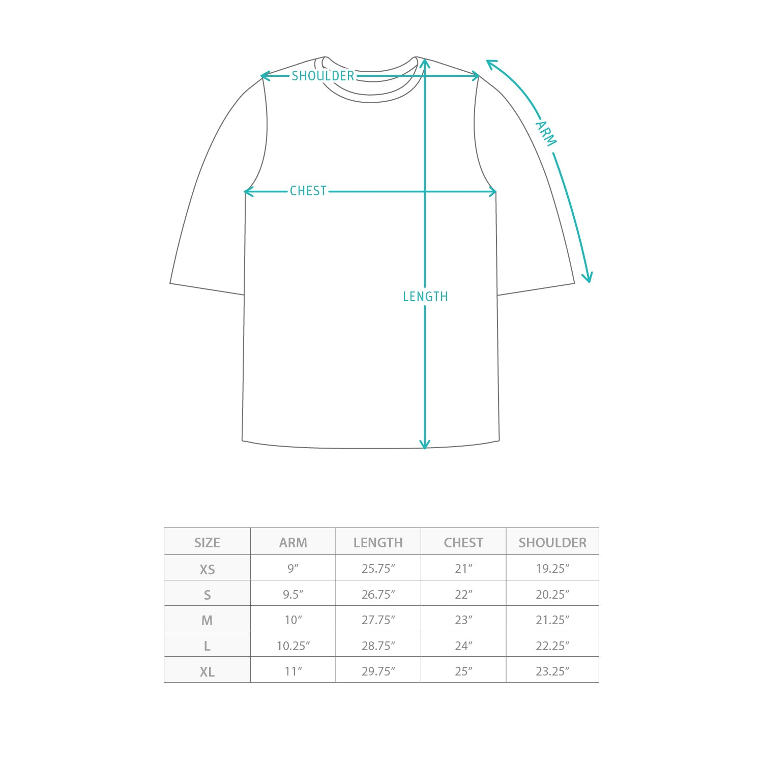 (TP1797) Sacoche Tee Size Chart