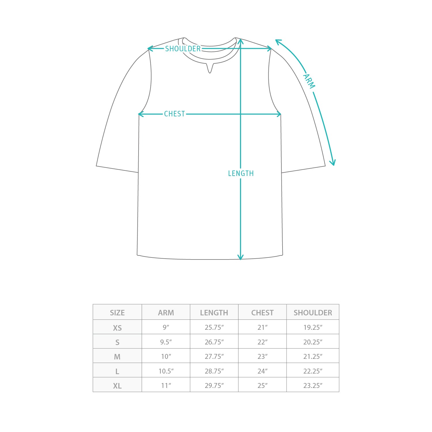 (TP1799) Layered Tee Size Chart