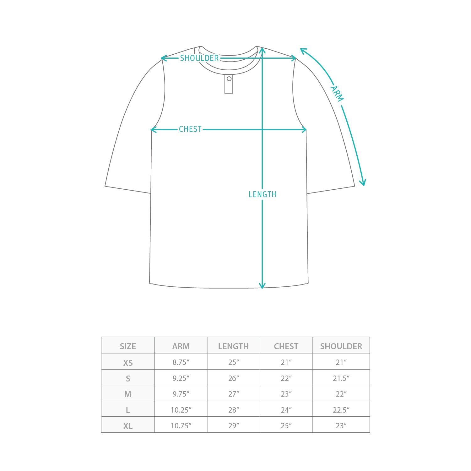 (TP1837) Henley Neck Tee Size Chart