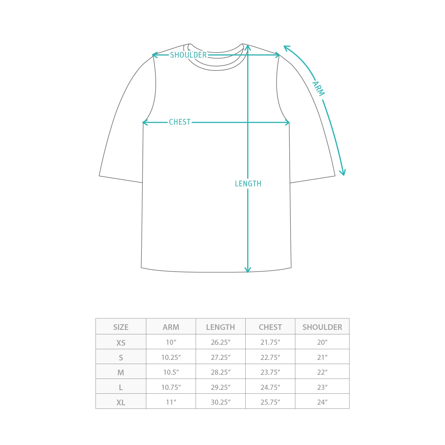 (TP1844) 機能涼感Tee Size Chart