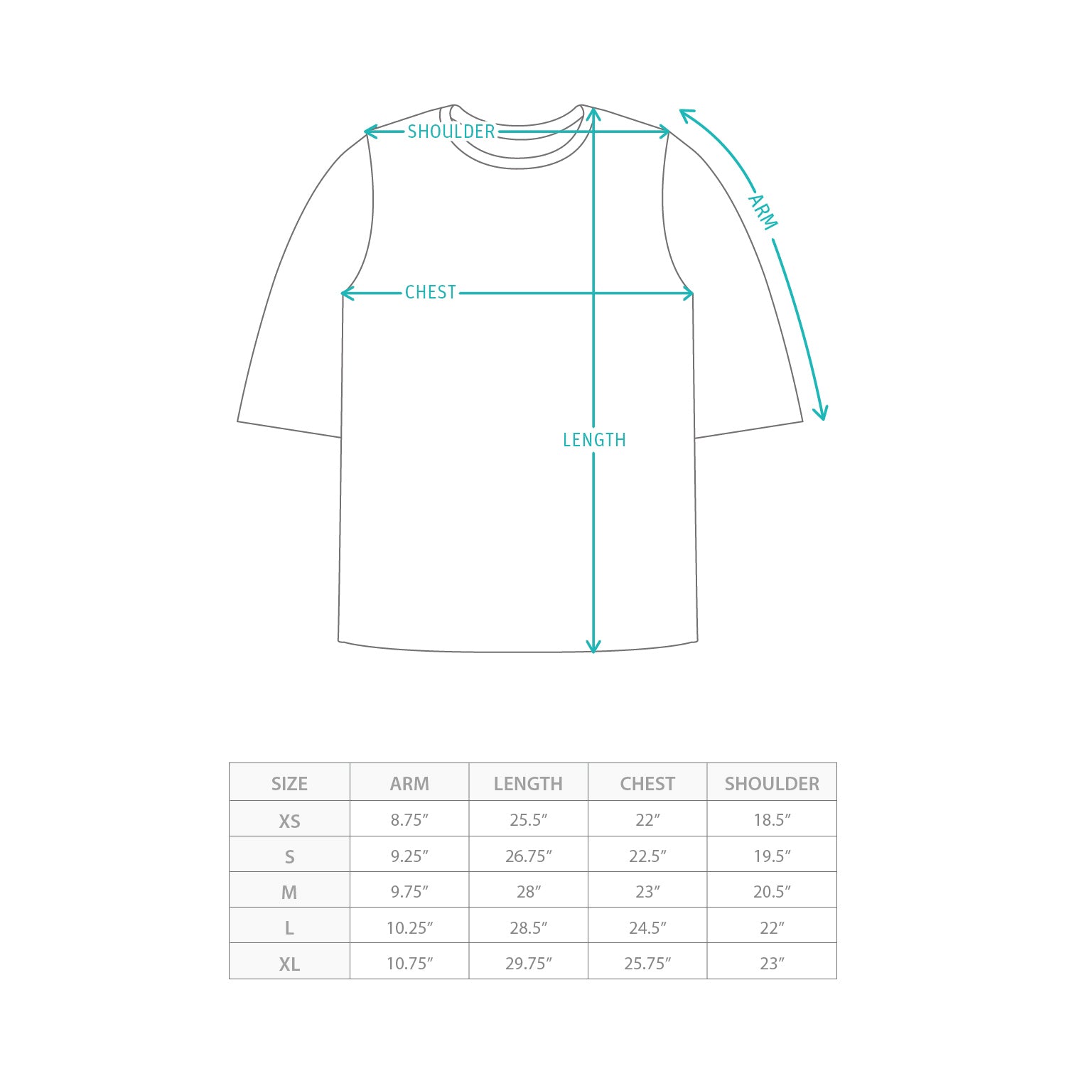 (TP1845) PJai Kurt Embroidery Tee Size Chart